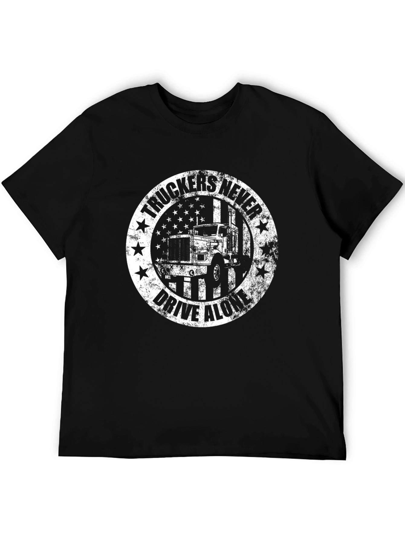 Black Truckers Never Drive Alone Black T-Shirt view 5