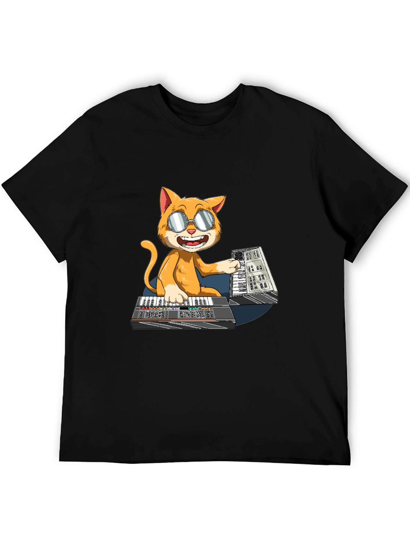 Black Cool Cat Keyboardist T-Shirt view 5