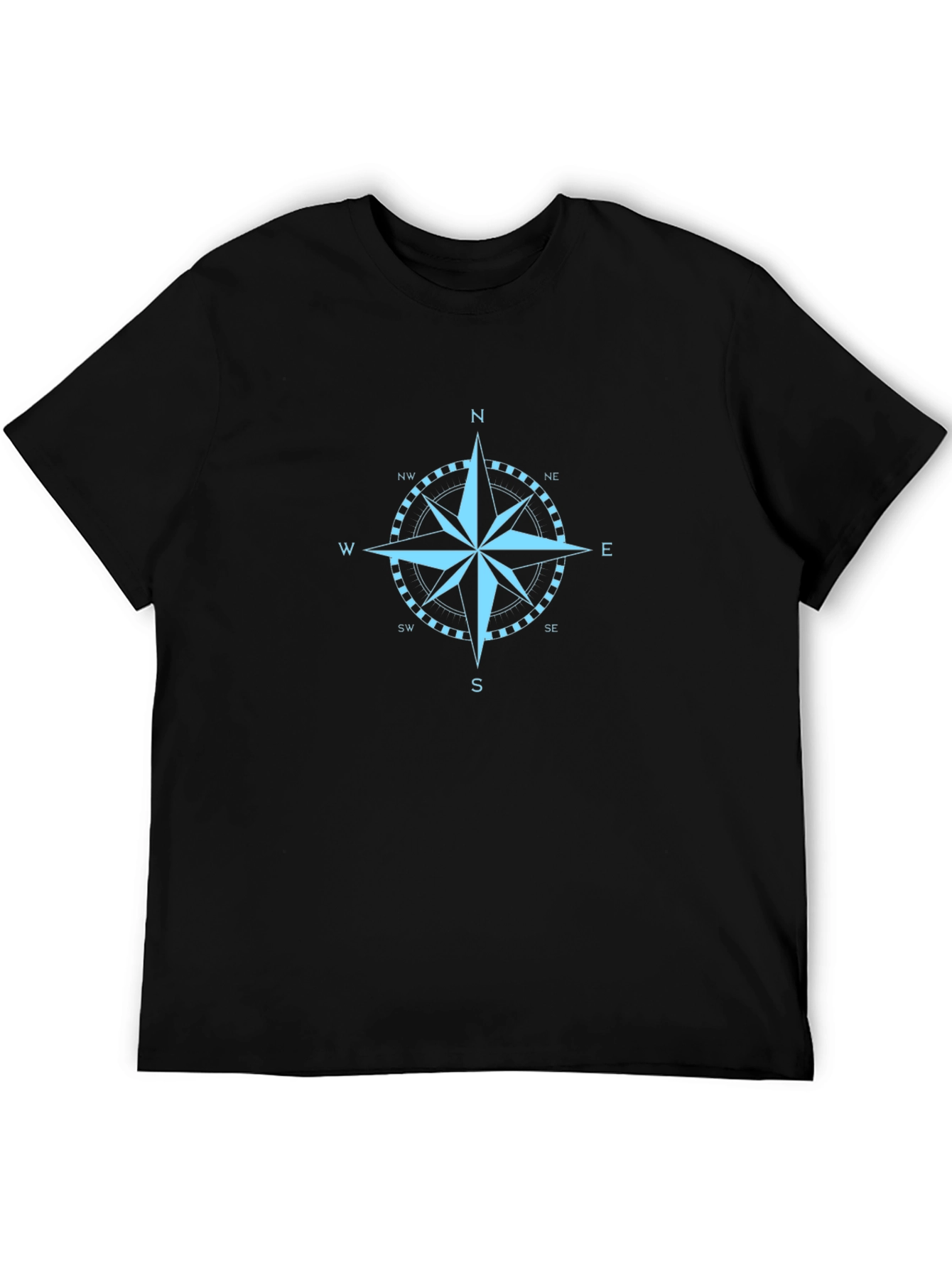 Black Nautical Compass Rose Graphic Tee - Black Cotton T-Shirt view 5