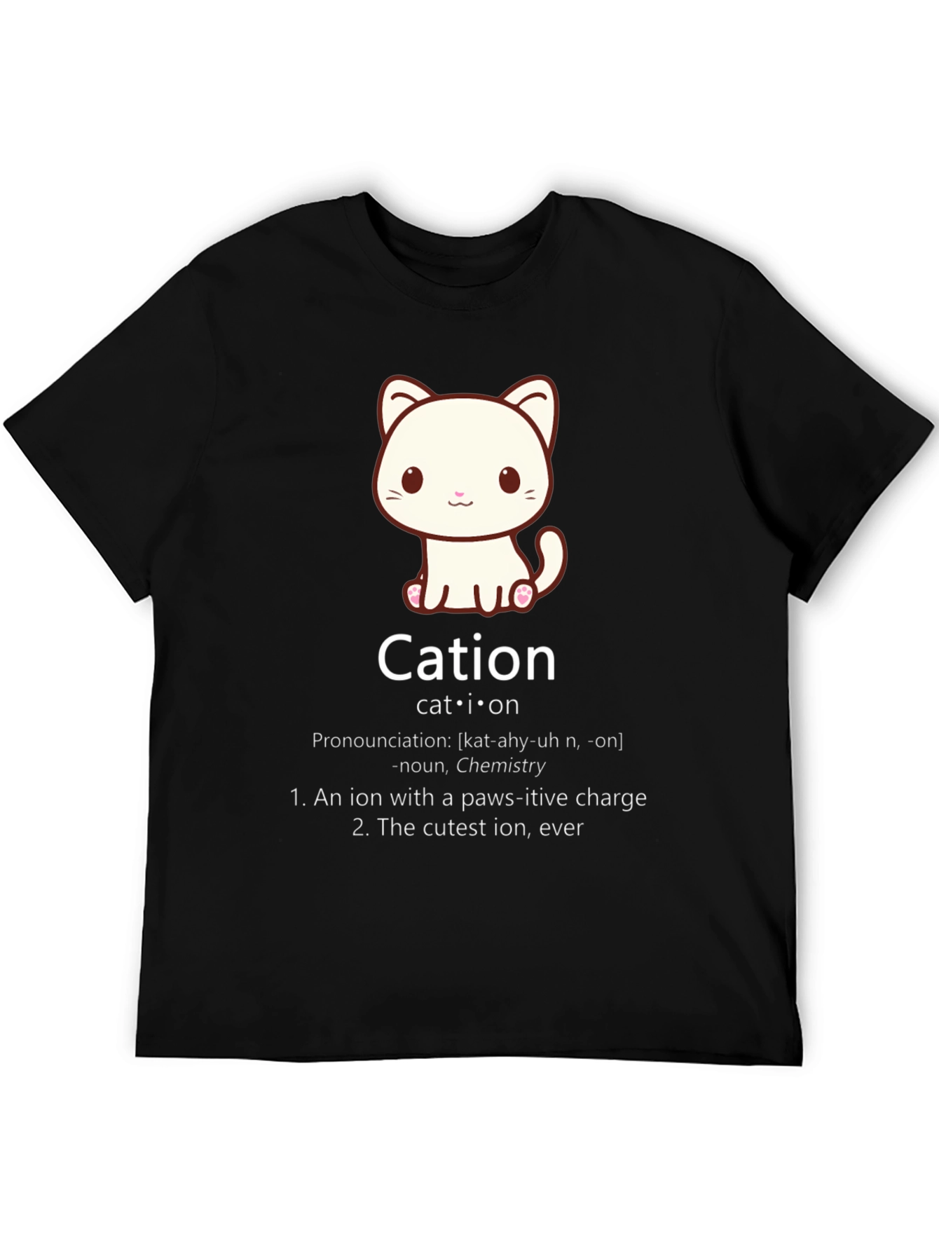 Black Cation Cat Pun T-Shirt Funny Chemistry Science Tee view 5