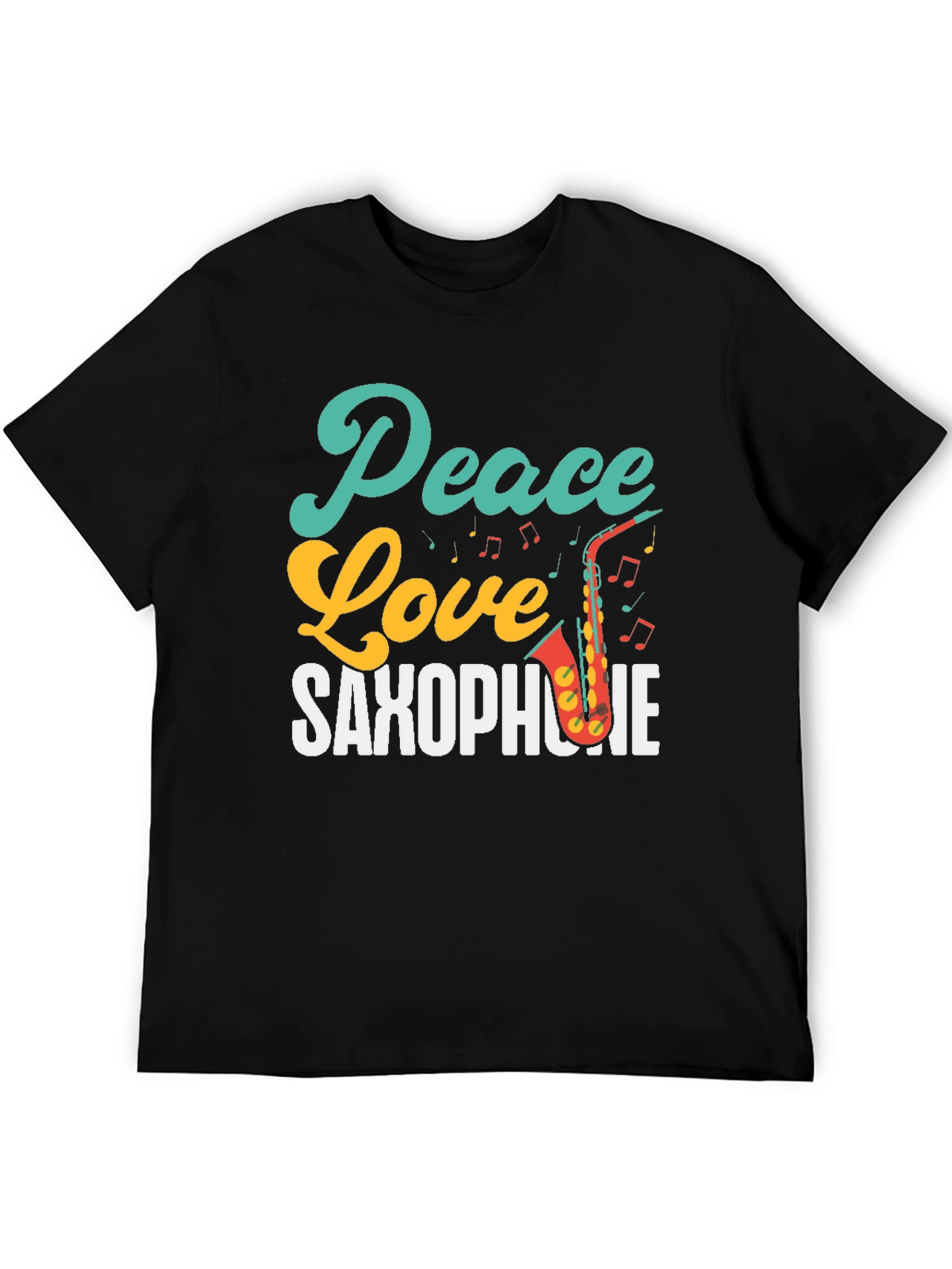 Black Peace Love Saxophone T-Shirt - Music Lover Tee view 5