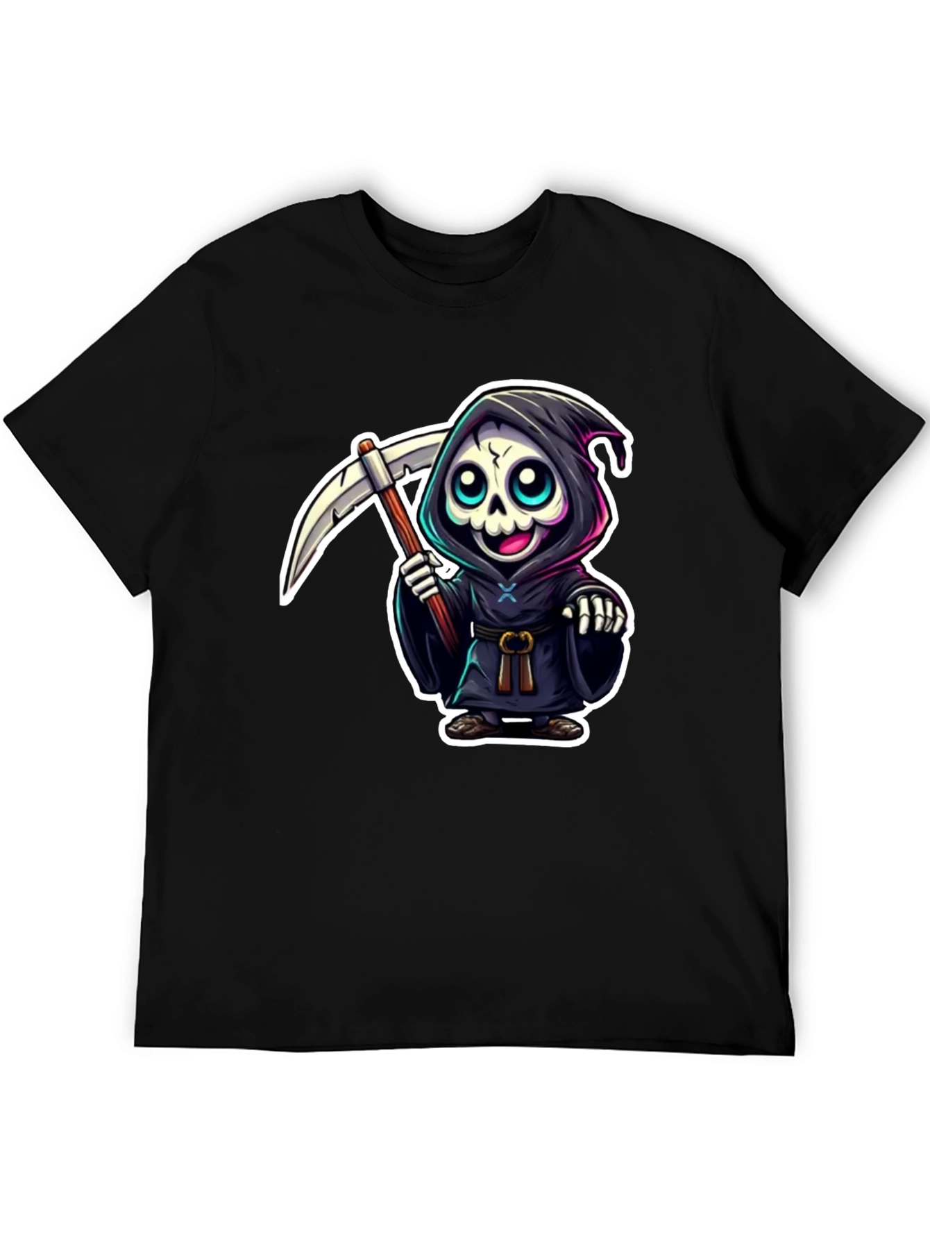 Black Grim Reaper Cartoon Graphic Black T-Shirt view 5