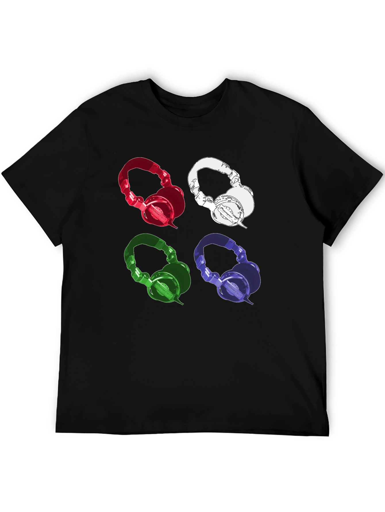 Black Colorful Headphones Graphic Print Tee view 5