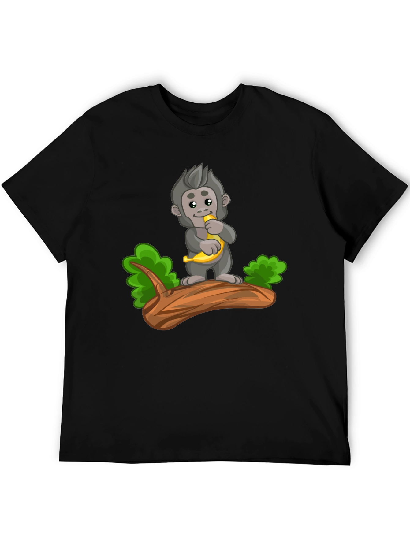 Black Monkey Banana Cartoon Black T-Shirt view 5