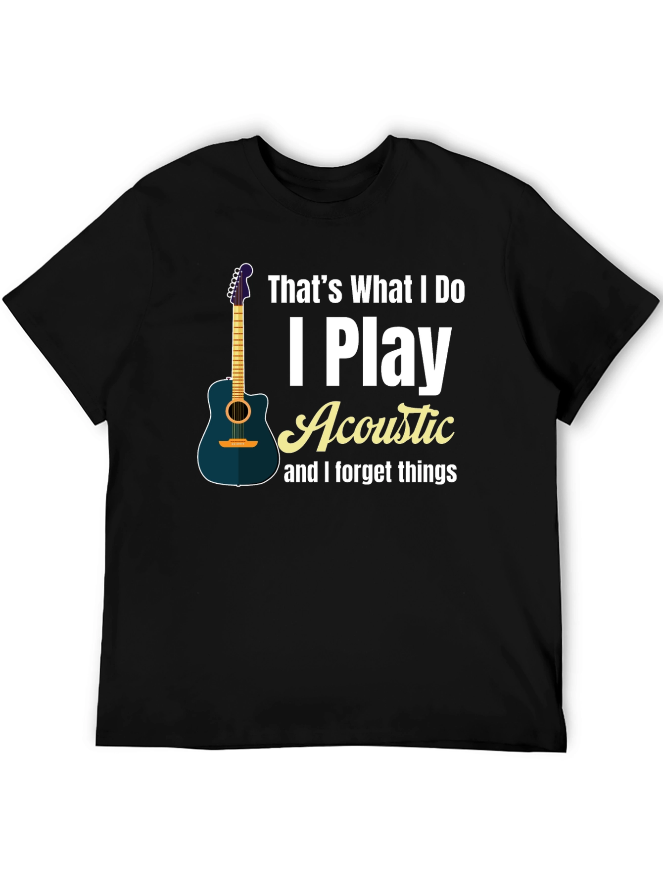 Black Acoustic Guitar Player Black T-Shirt view 5