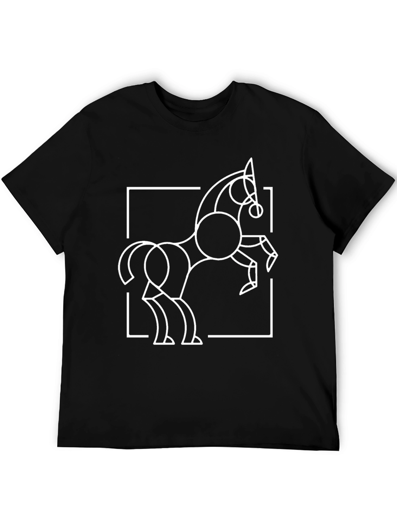 Black Geometric Horse Graphic Tee - Stylish Men's Black T-Shirt view 5