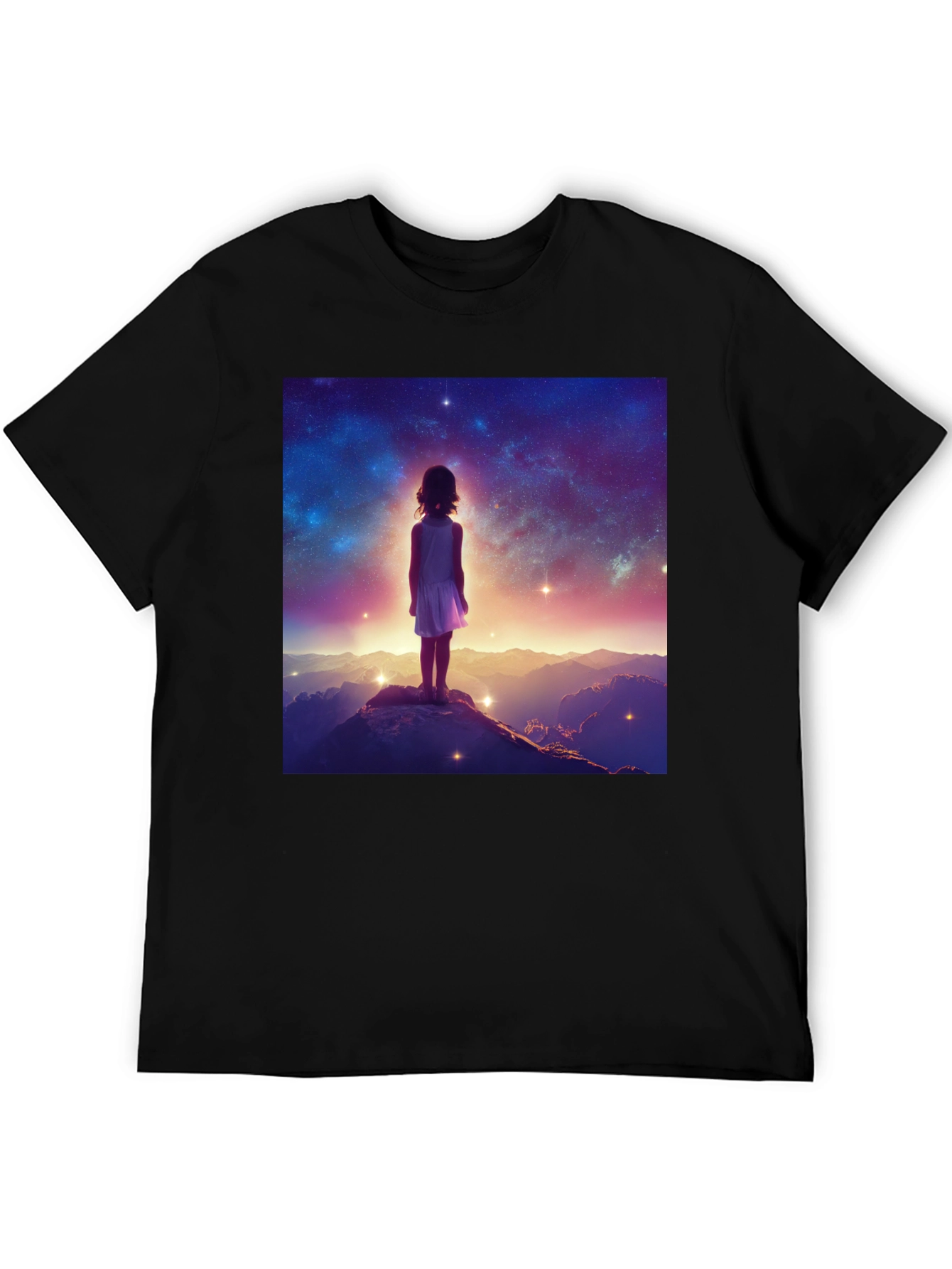 Black Cosmic Dreamer Graphic Tee - Black Cotton Blend view 5