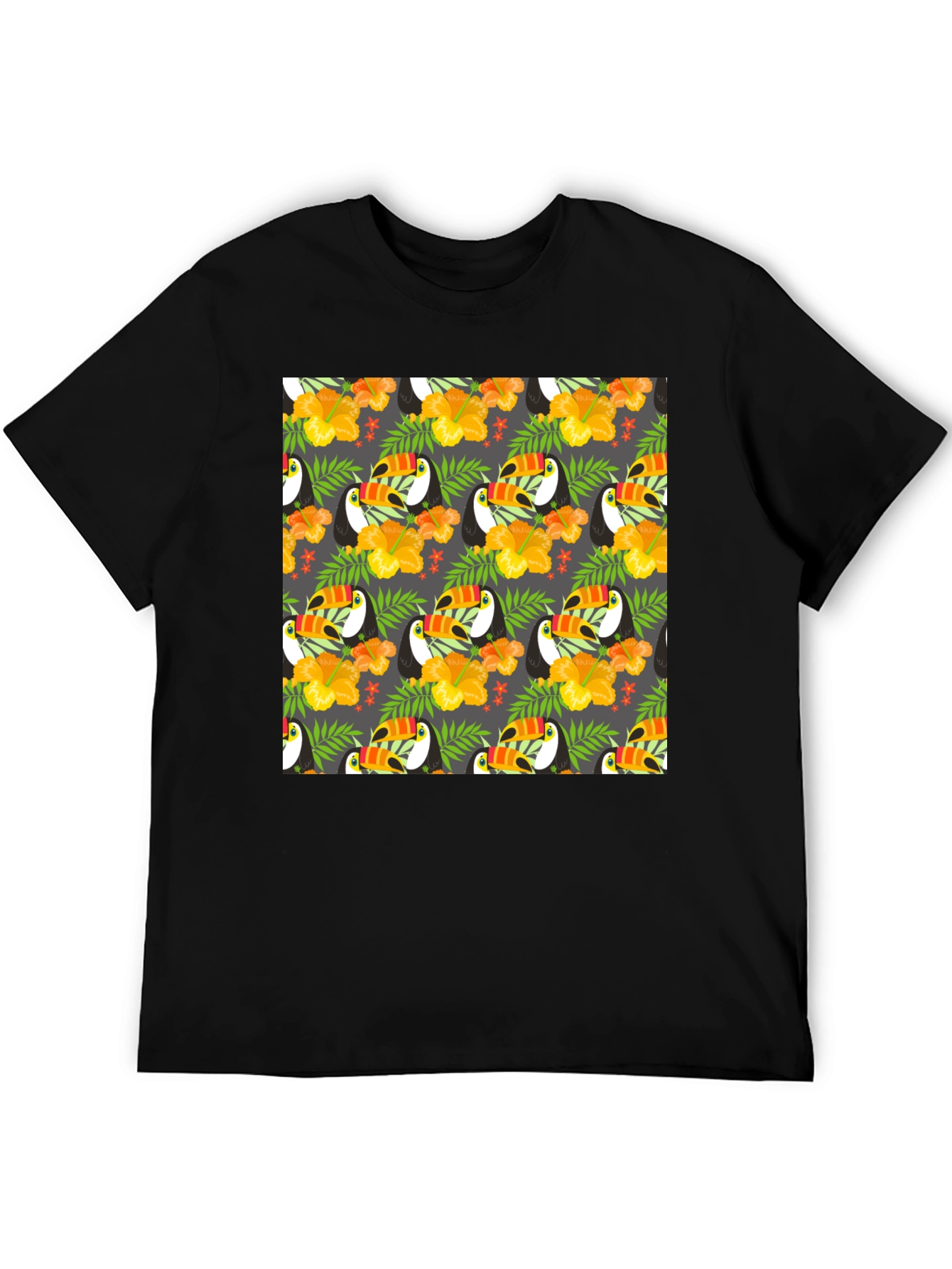 Black Tropical Toucan Print Crew Neck Tee view 5