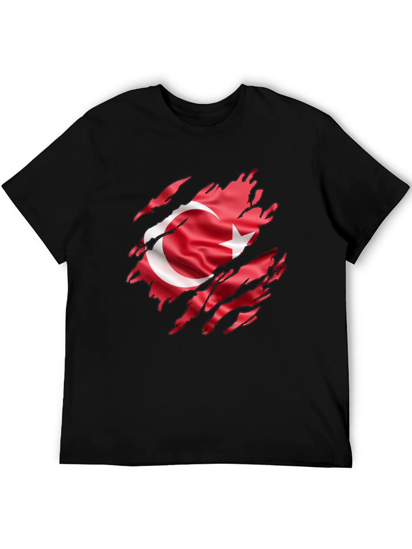 Black Men's Black T-Shirt with Turkey Flag Graphic view 5