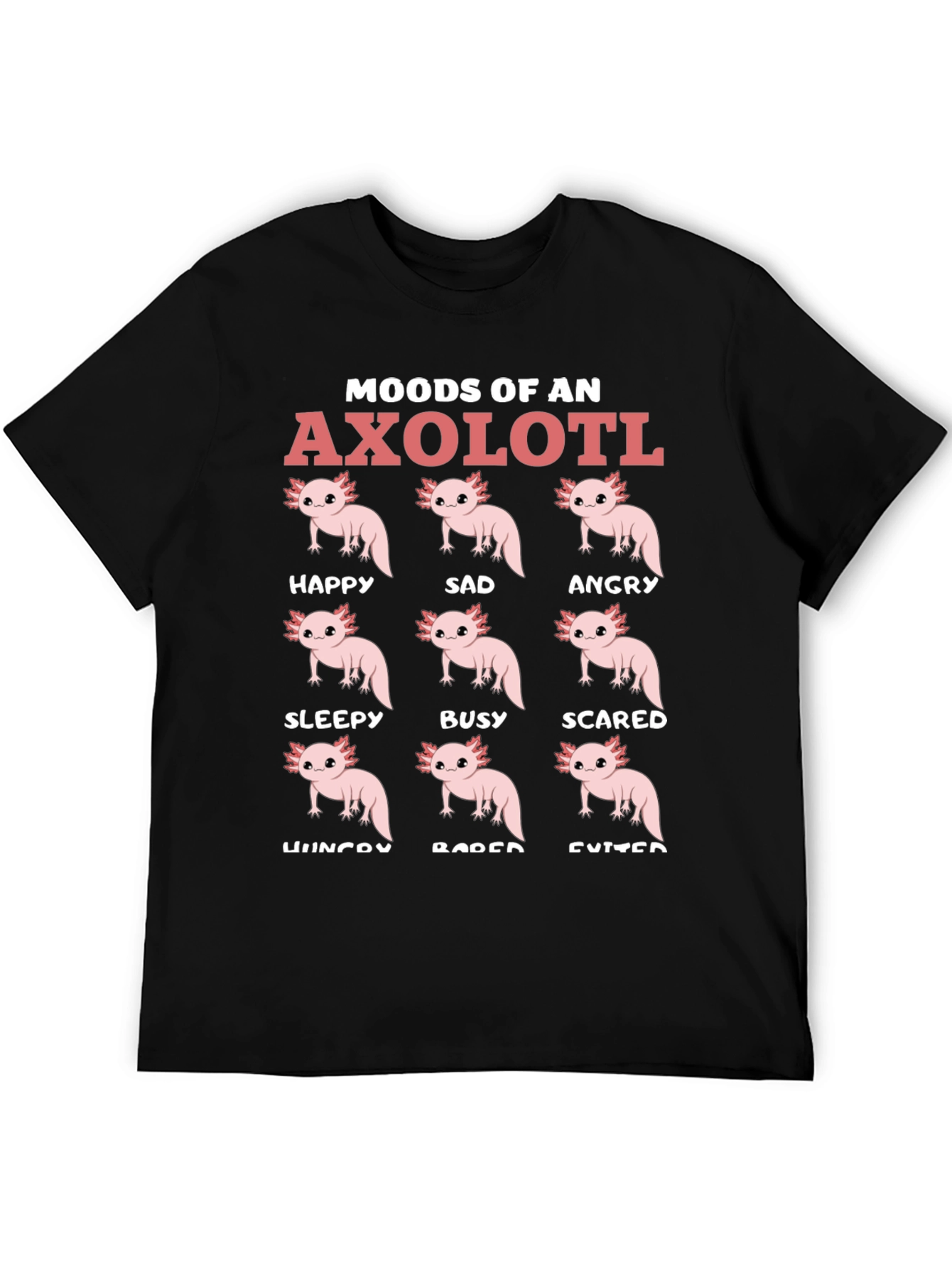 Black Axolotl Moods Funny Graphic Tee view 5
