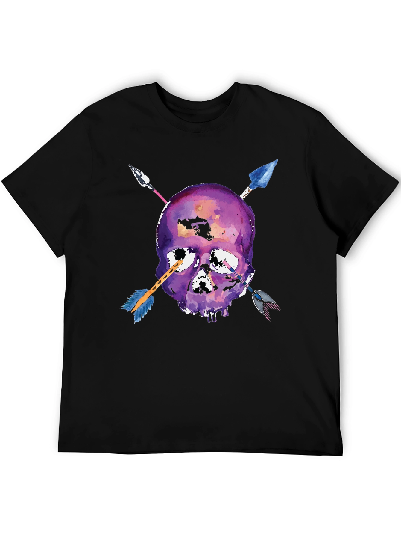 Black Skull Arrows T-Shirt - Unique Watercolor Style view 5
