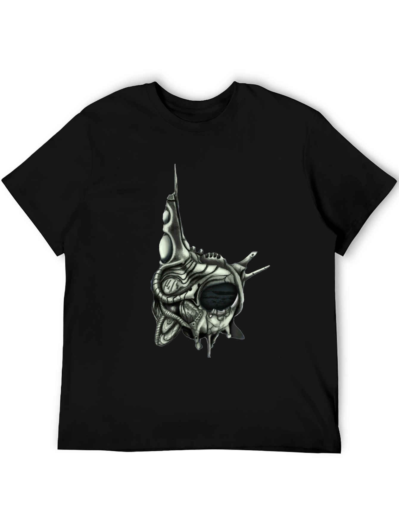 Black Cybernetic Skull T-Shirt - Dark Sci-Fi Style view 5