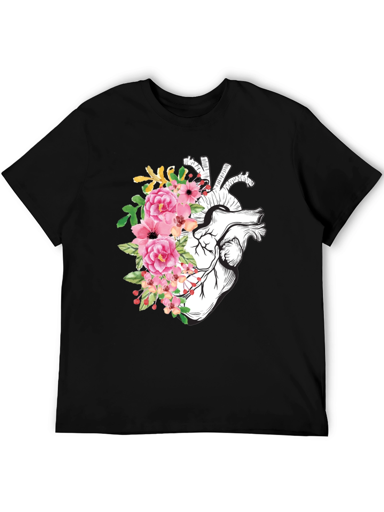 Black Floral Heart Graphic Tee - Anatomical Style view 5