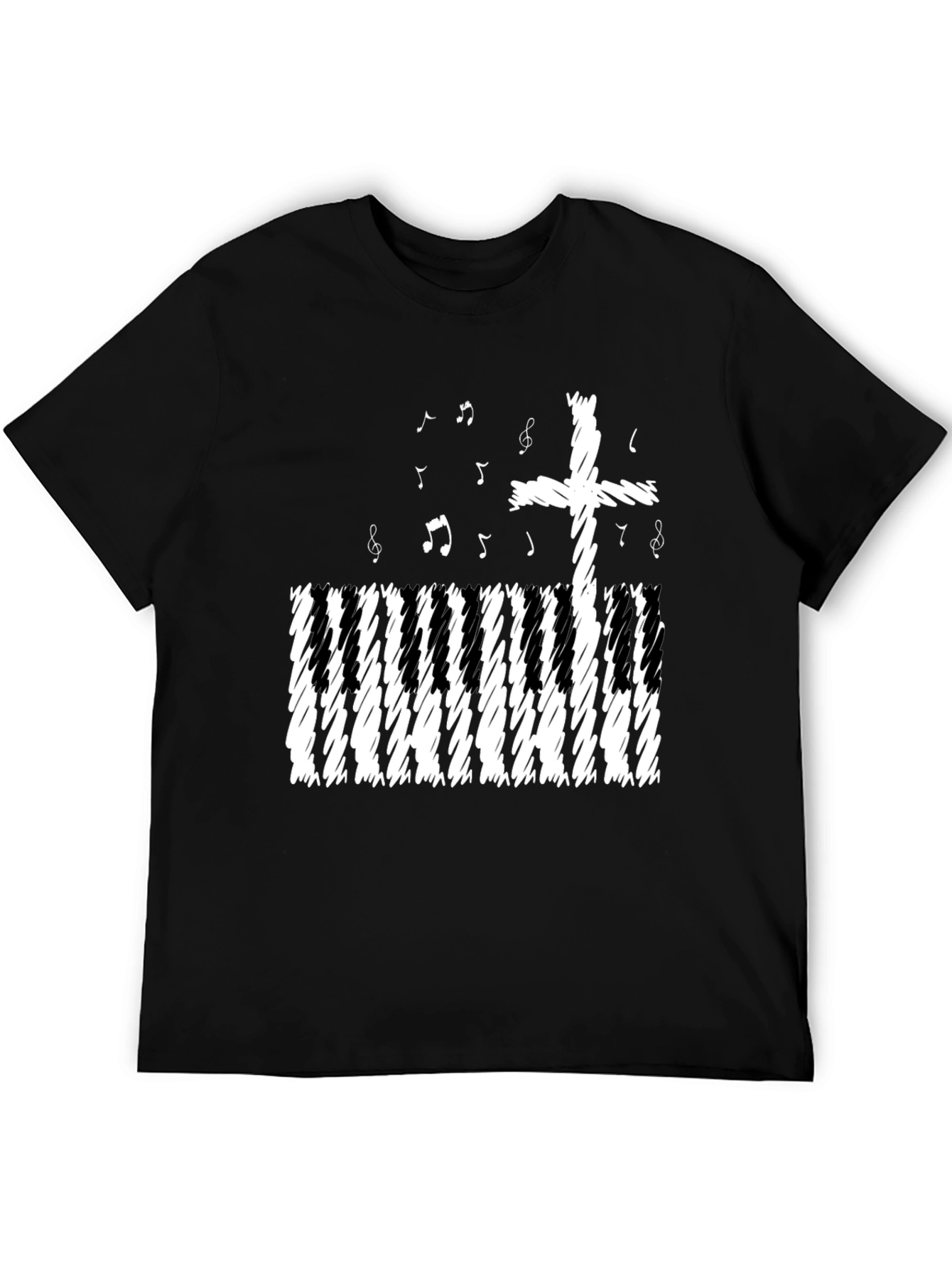Black Musical Cross T-Shirt - Christian Piano Music Tee view 5