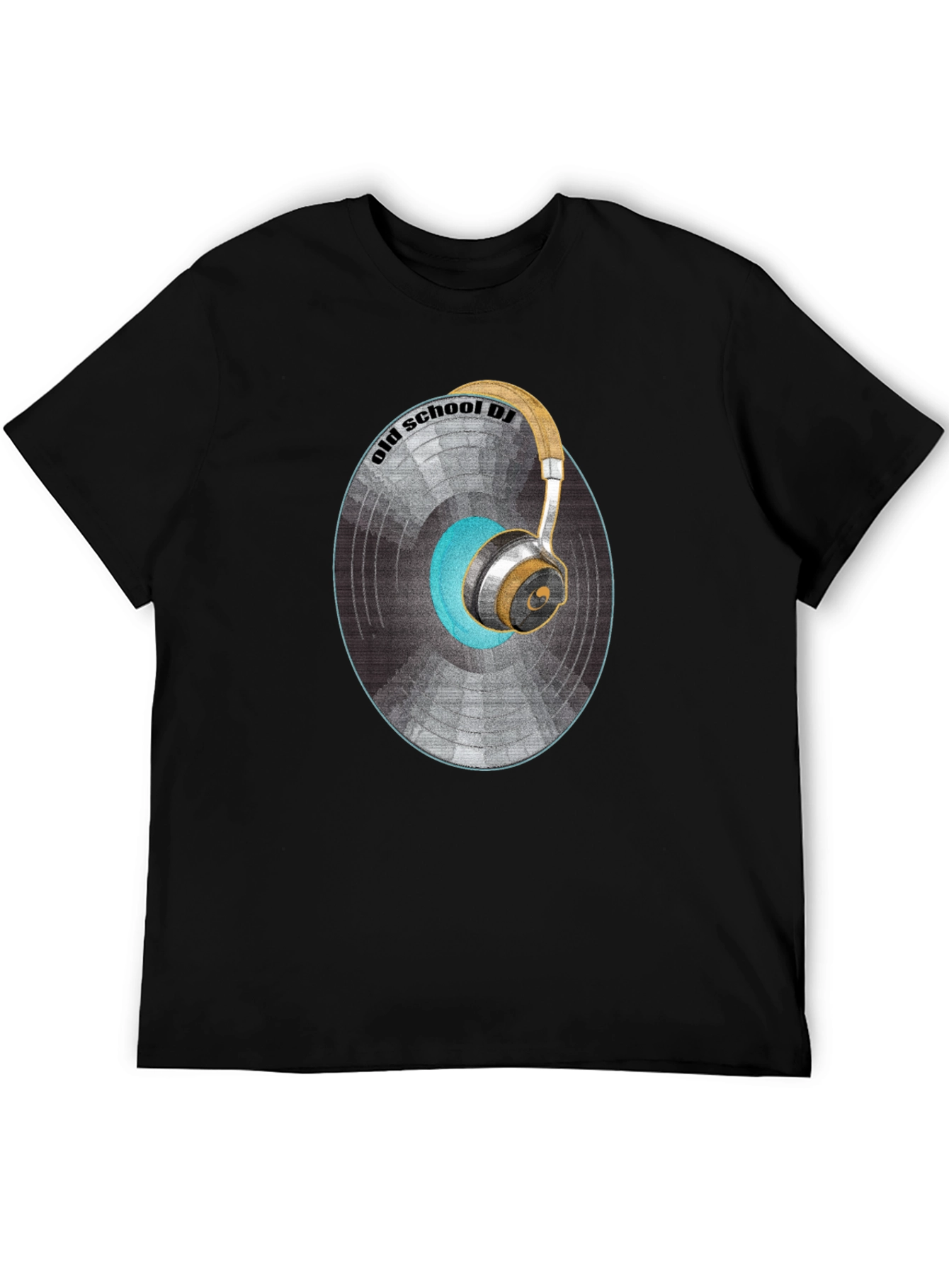 Black Old School DJ Graphic T-Shirt - Vintage Vinyl & Headphones Design view 5