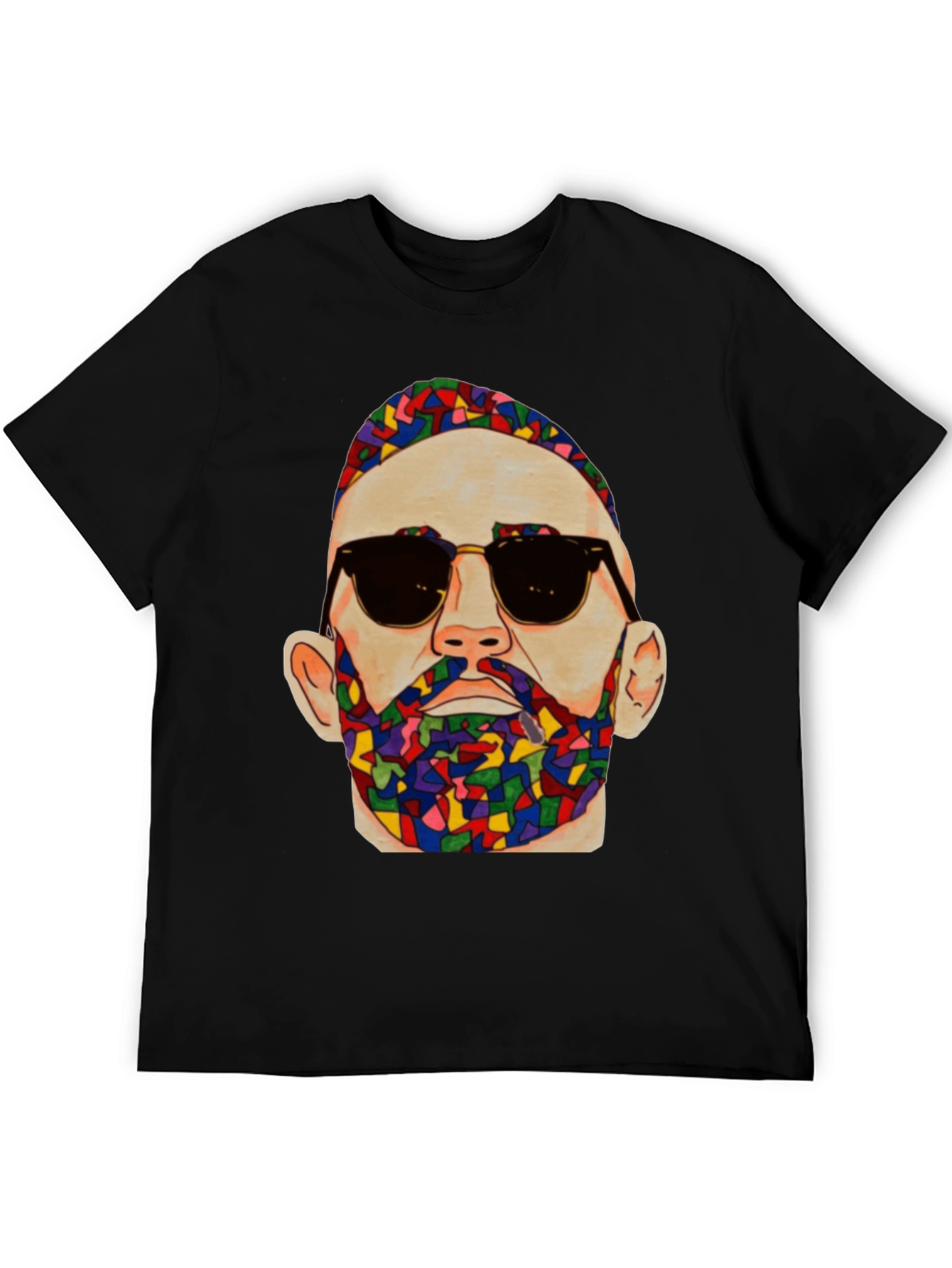 Black Unique Mosaic Man Graphic Print T-Shirt view 5