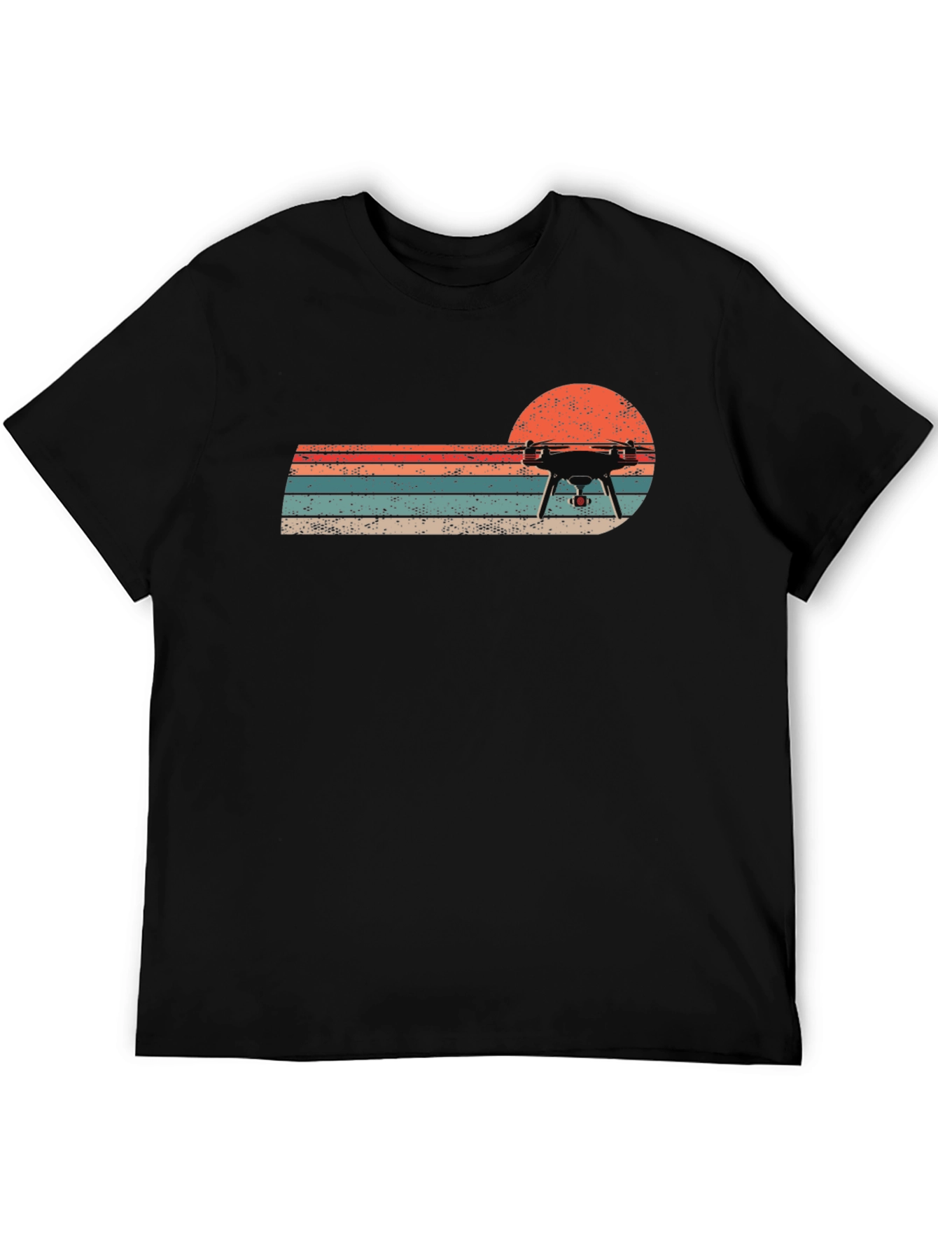 Black Retro Drone Sunset T-Shirt - Cool Graphic Tee view 5