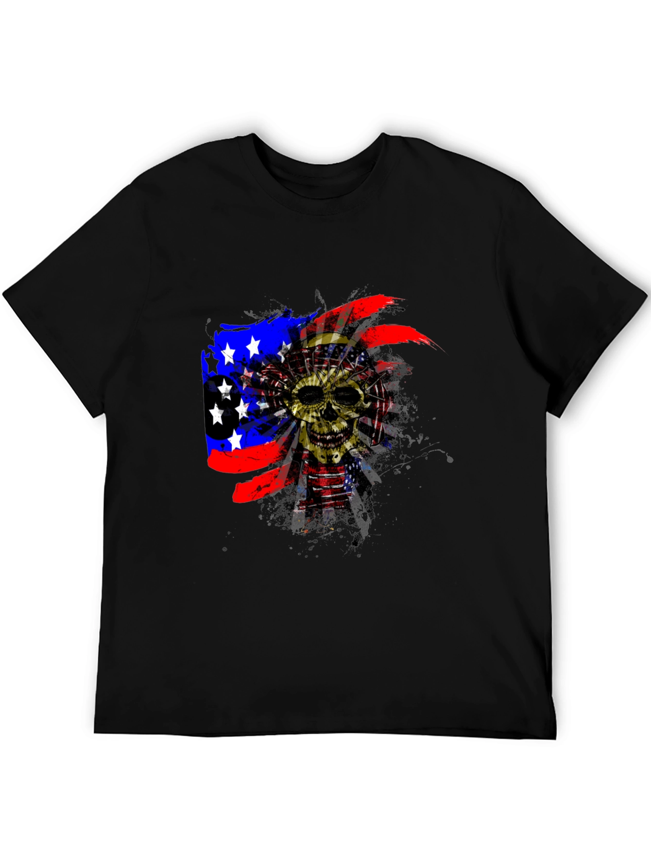 Black Skull American Flag Men's Black T-Shirt view 5