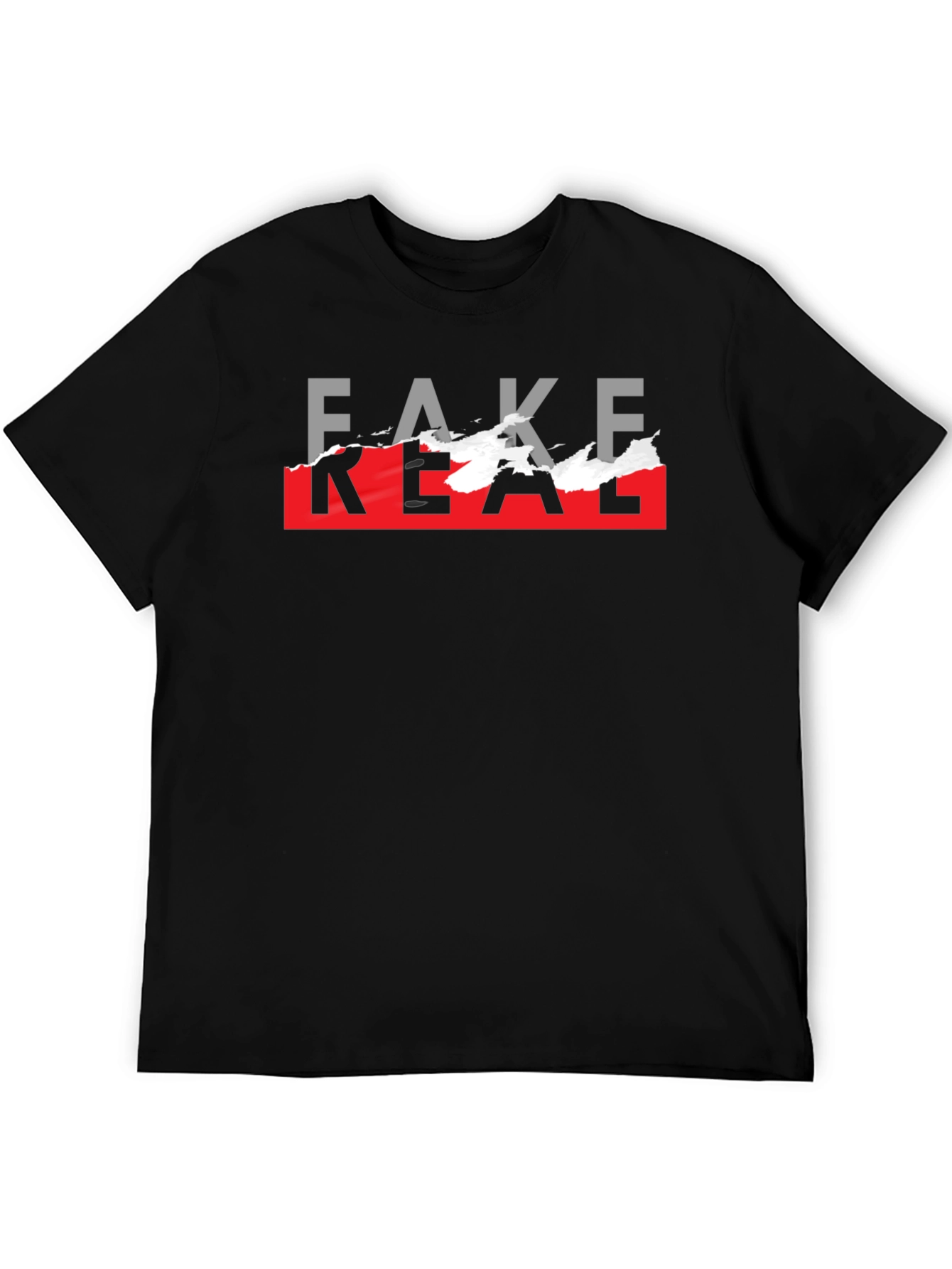 Black Fake Real Graphic T-Shirt - Trendy Streetwear view 5