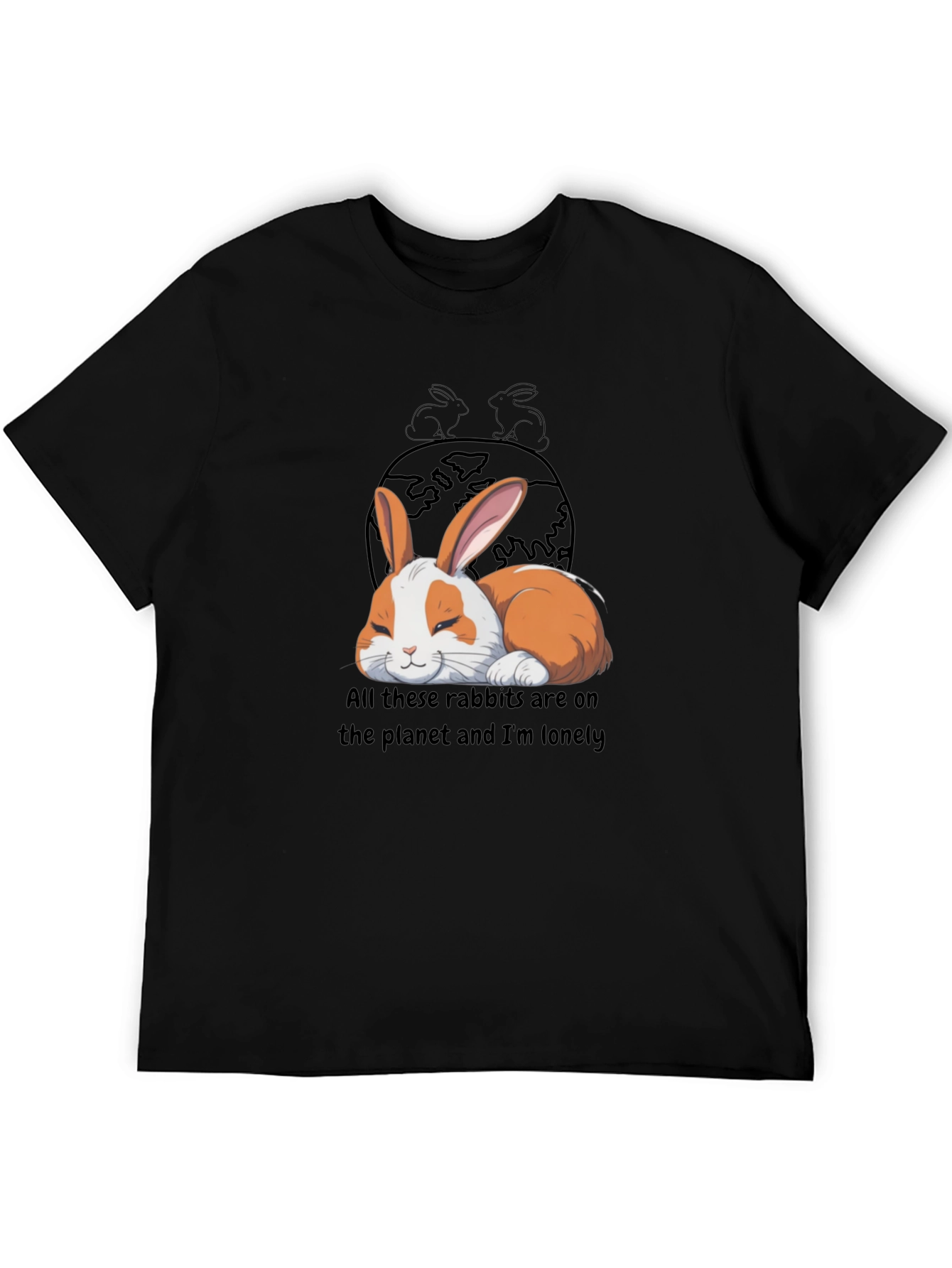 Black Lonely Rabbit Graphic T-Shirt view 5