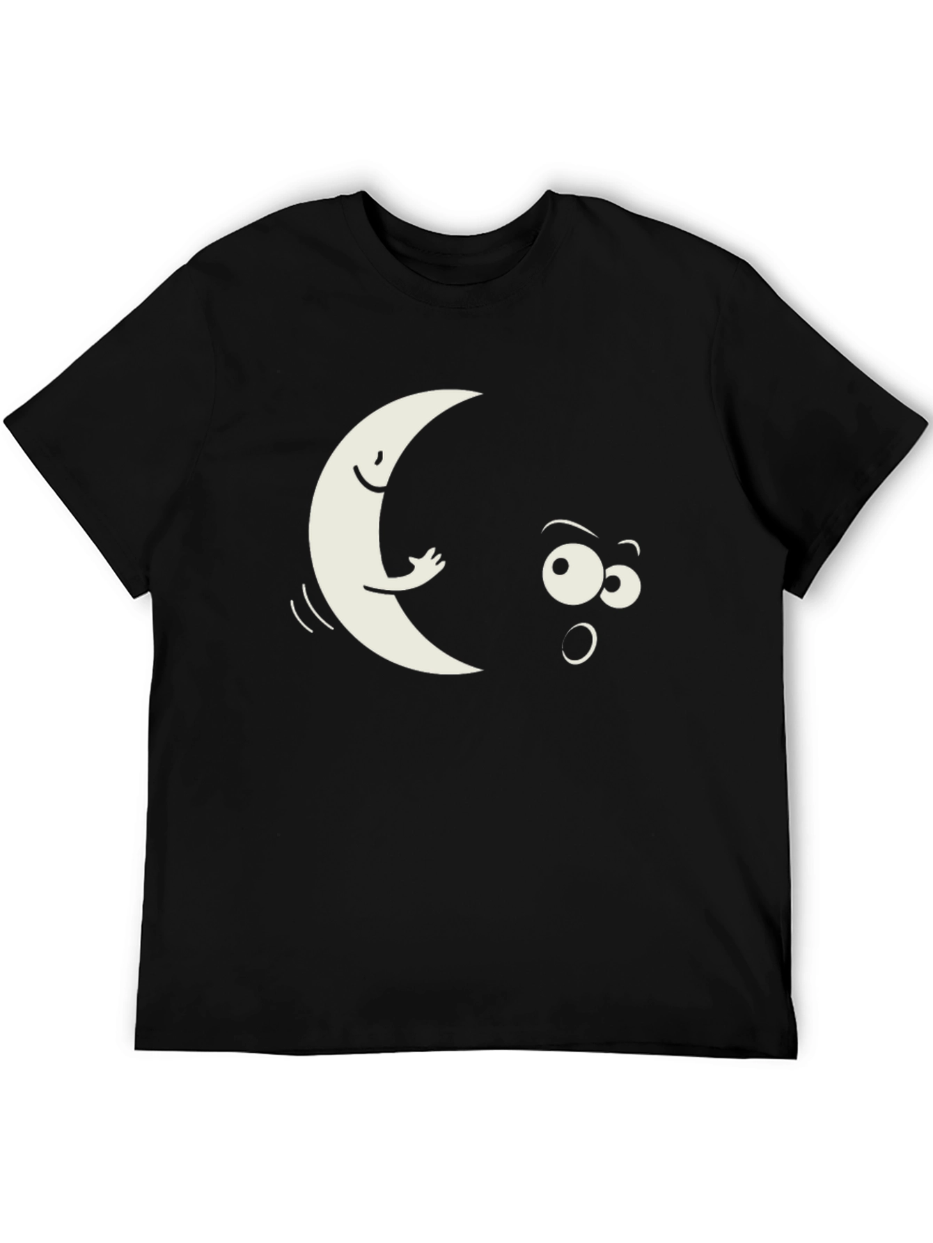 Black Funny Moon Peeking T-Shirt - Black view 5