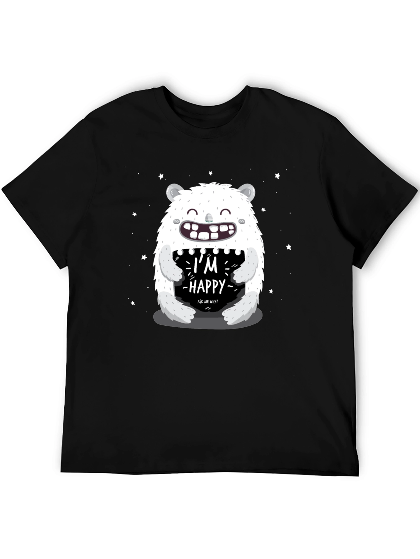 Black I'm Happy Monster Graphic Tee - Black Cotton Blend view 5