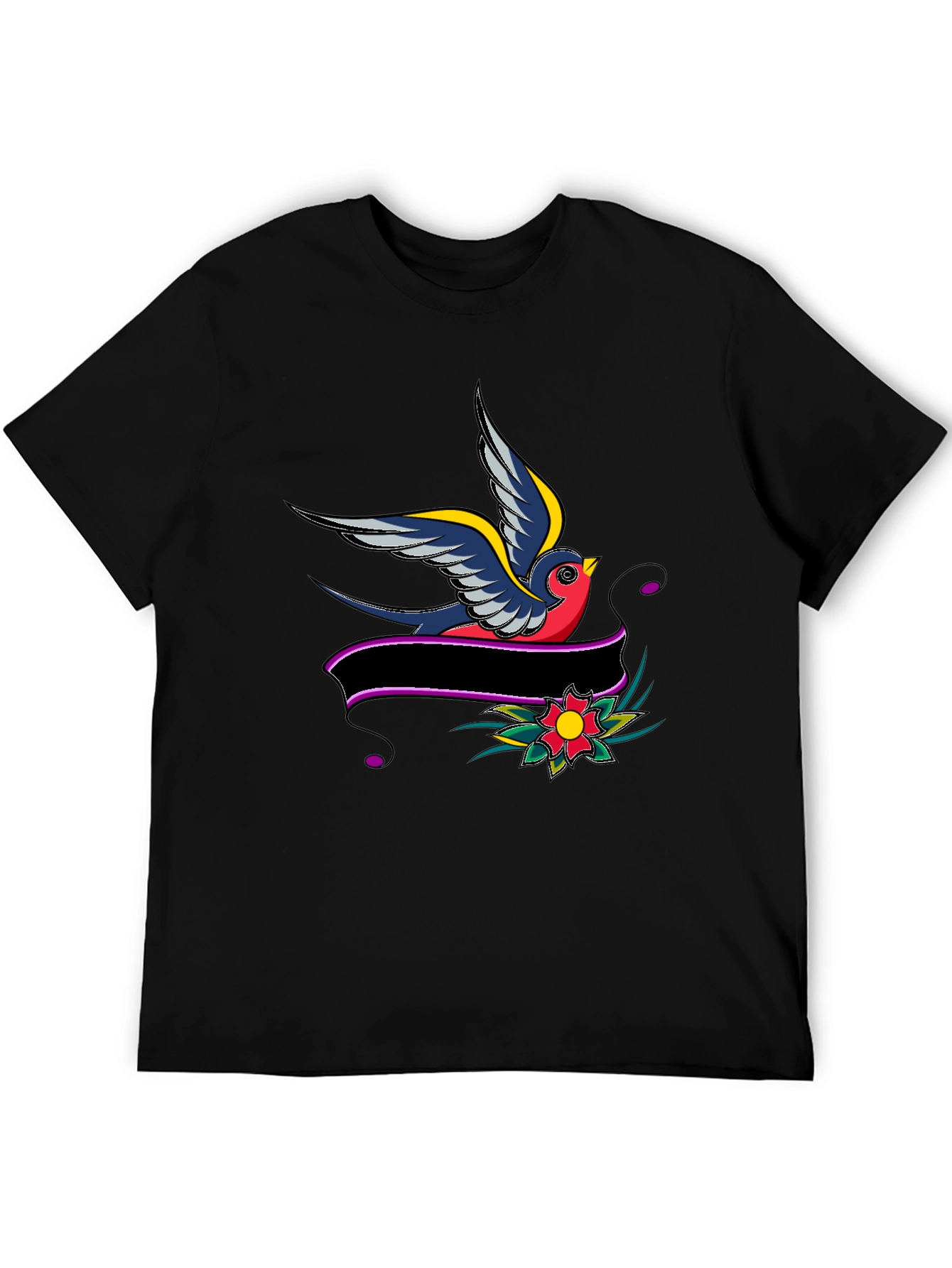 Black Swallow & Banner Graphic Black T-Shirt view 5