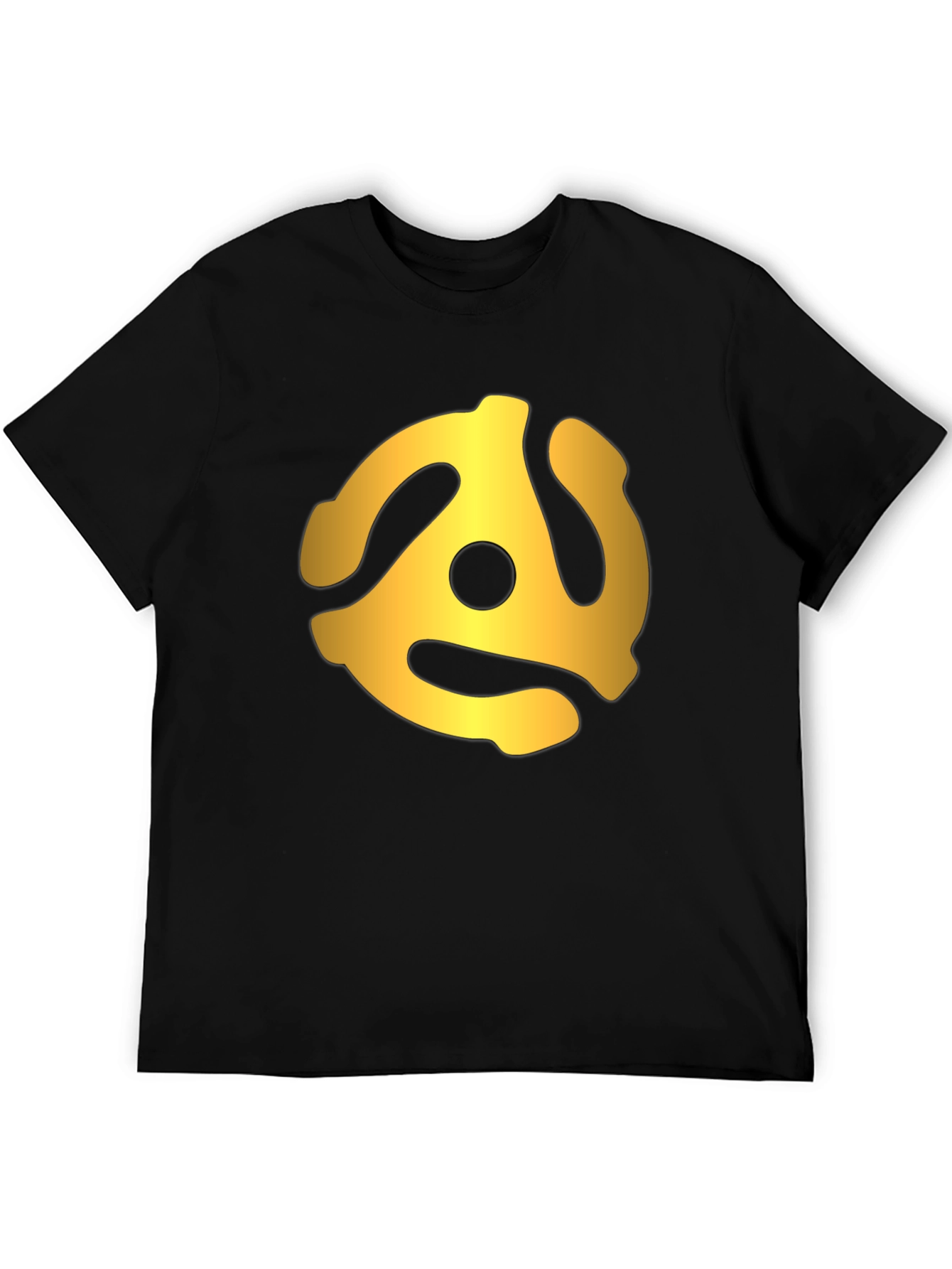 Black Retro Gold Record Adapter Black T-Shirt view 5