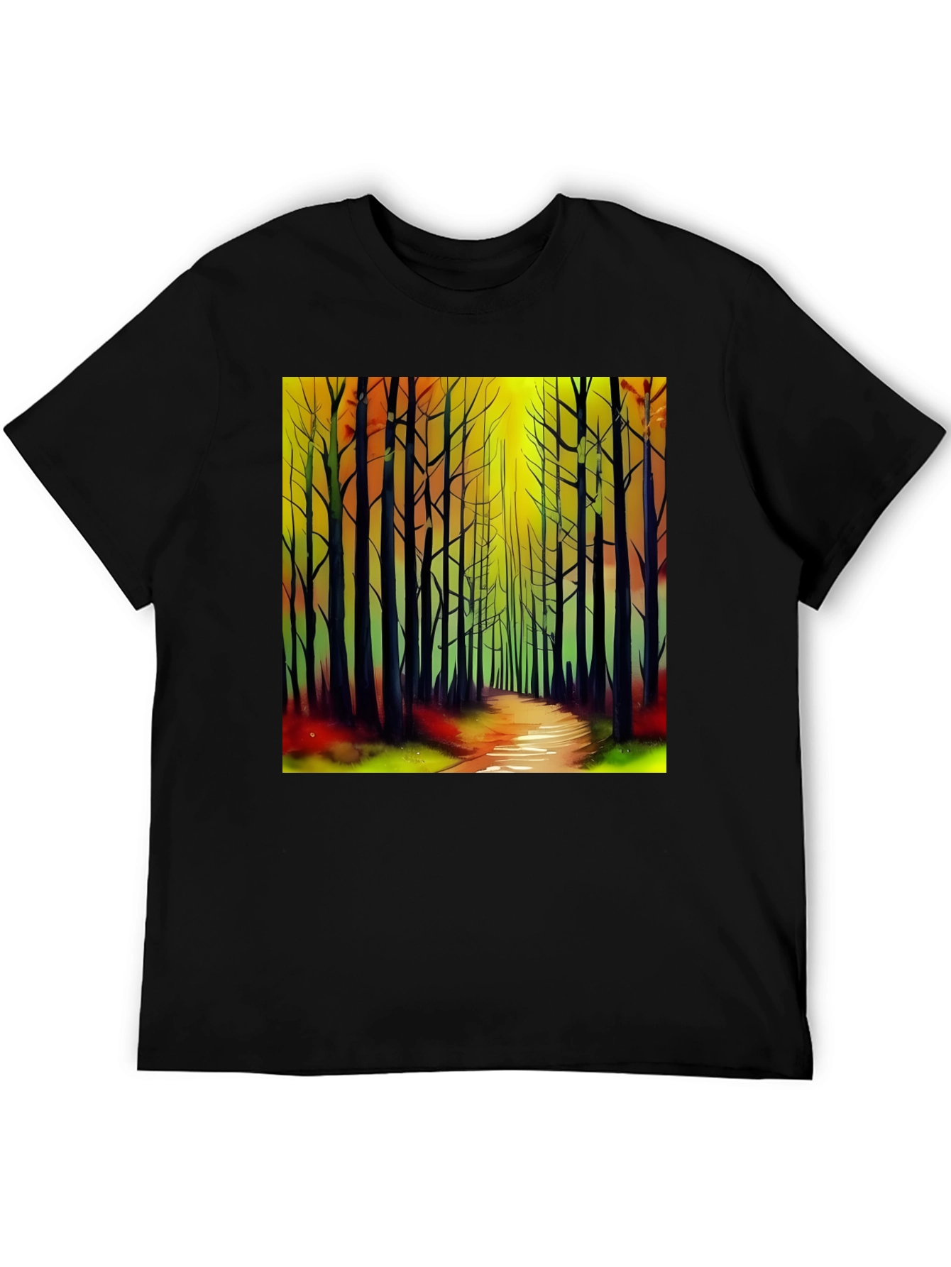 Black Abstract Forest Print Black T-Shirt view 5