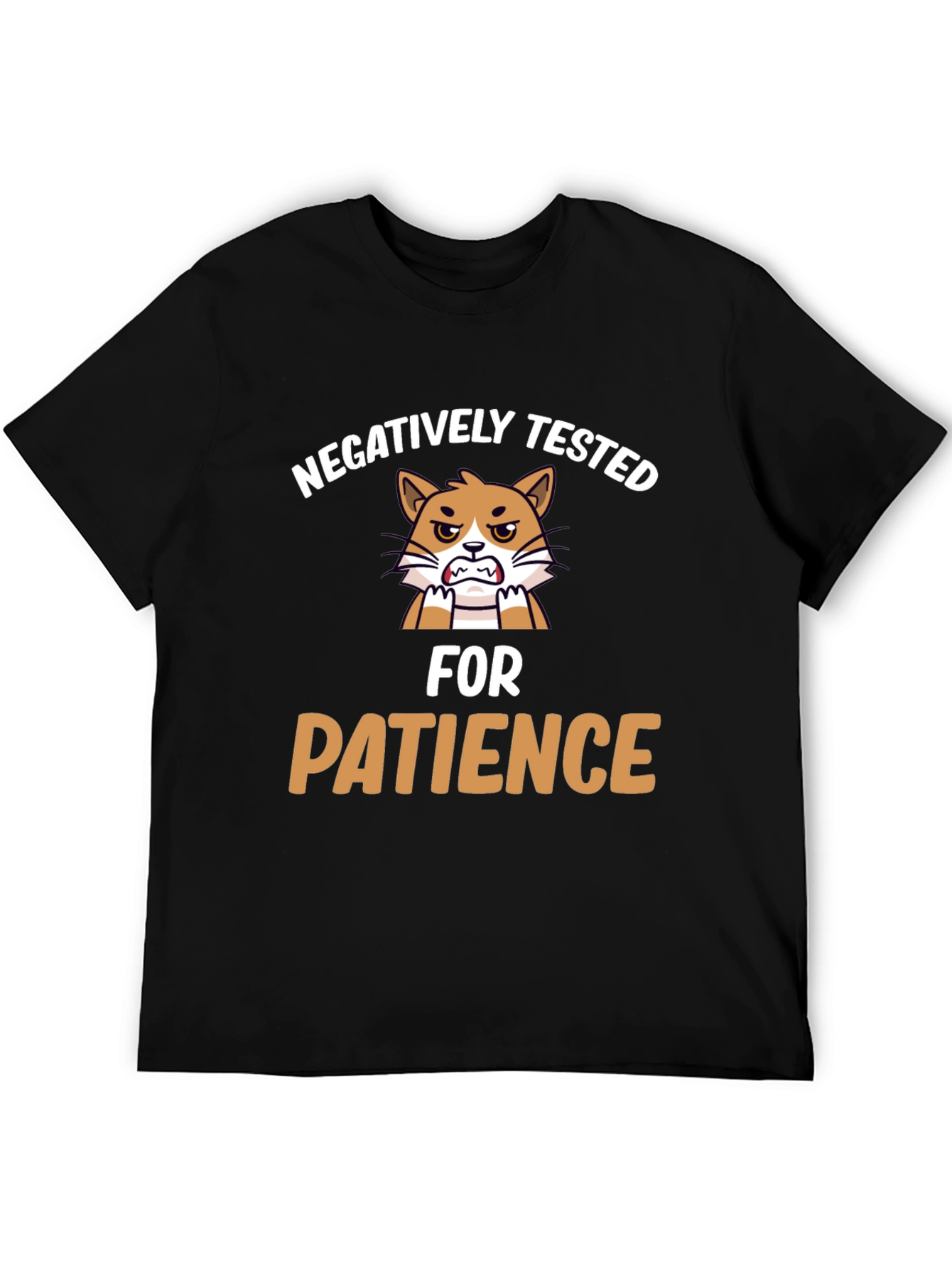 Black Funny "Negatively Tested for Patience" Cat Graphic T-Shirt view 5