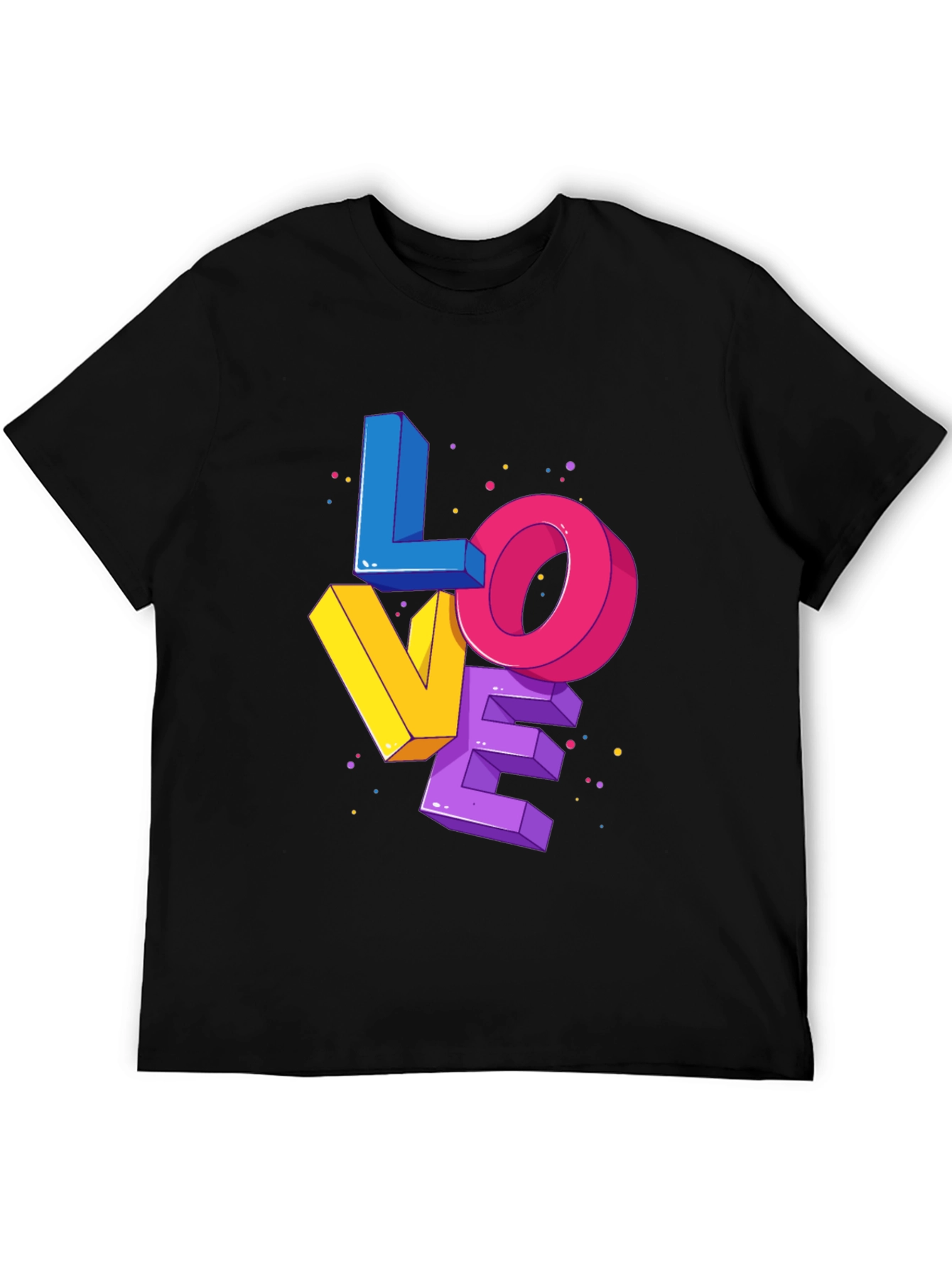 Black Colorful 3D Love Graphic Print Black T-Shirt view 5