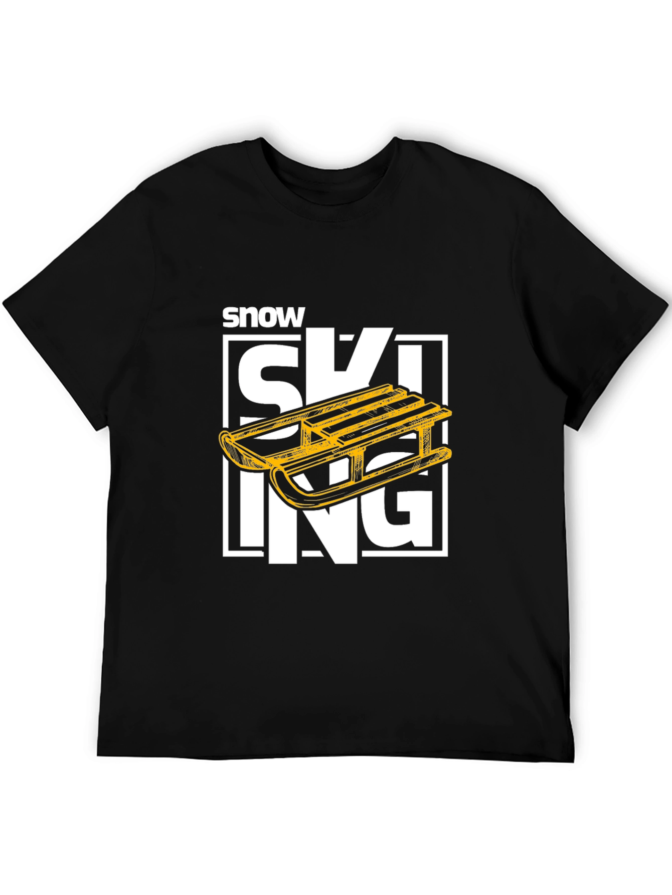 Black Snow Skiing Sled Graphic Tee - Winter Sport T-Shirt view 5