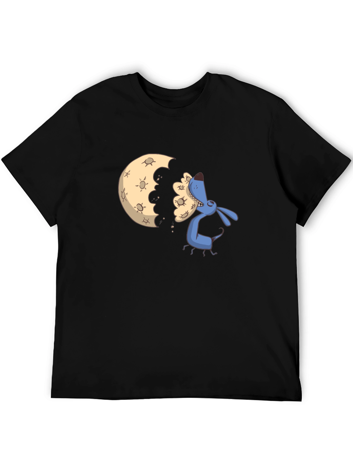 Black Cartoon Moon Eating Dog Black T-Shirt view 5