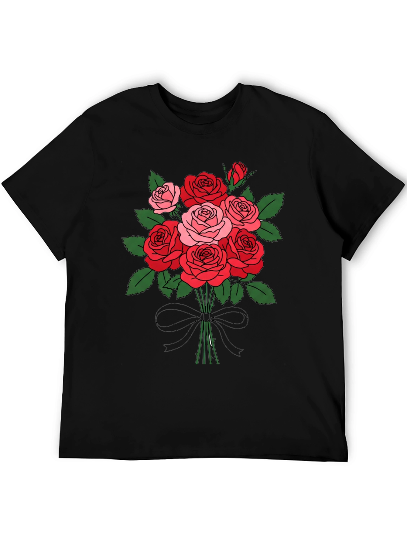 Black Floral Bouquet T-Shirt: Roses and Bow view 5