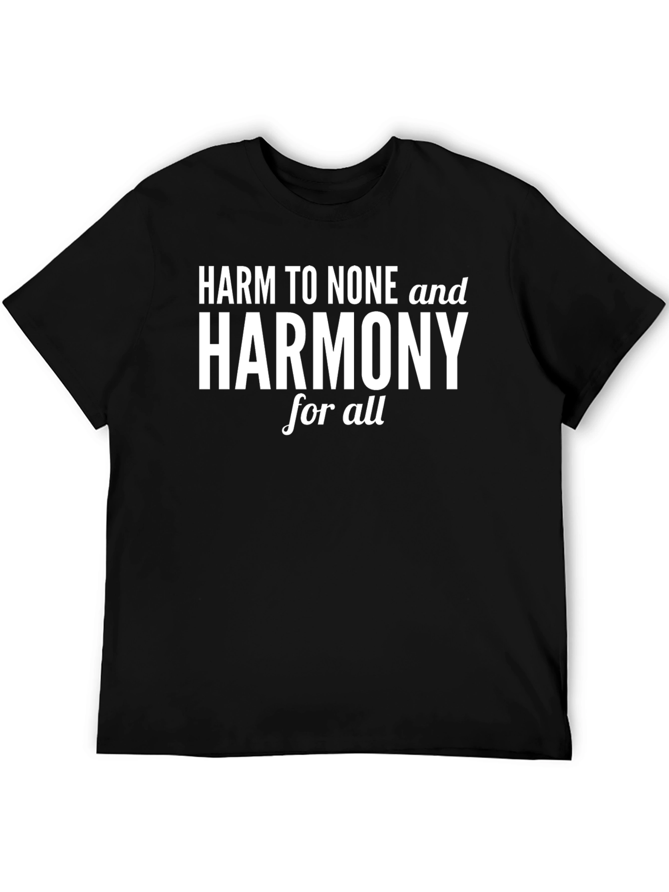 Black Harm to None Harmony for All Black Graphic T-Shirt view 5