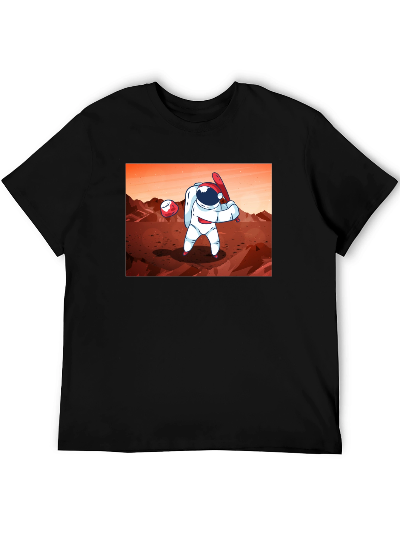 Black Astronaut Baseball on Mars Graphic T-Shirt view 5