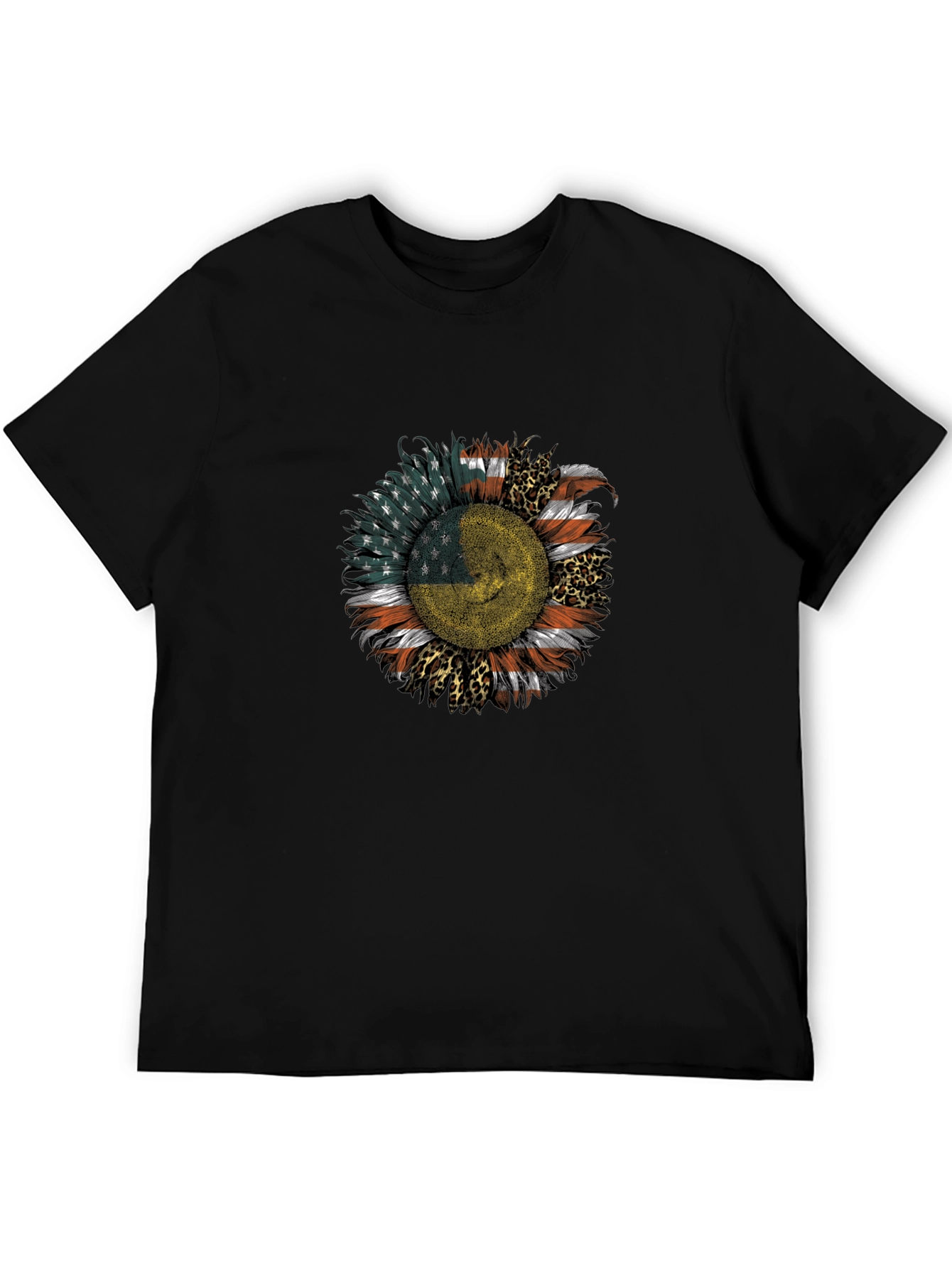 Black USA Ukraine Flag Sunflower Men's Black T-Shirt view 5