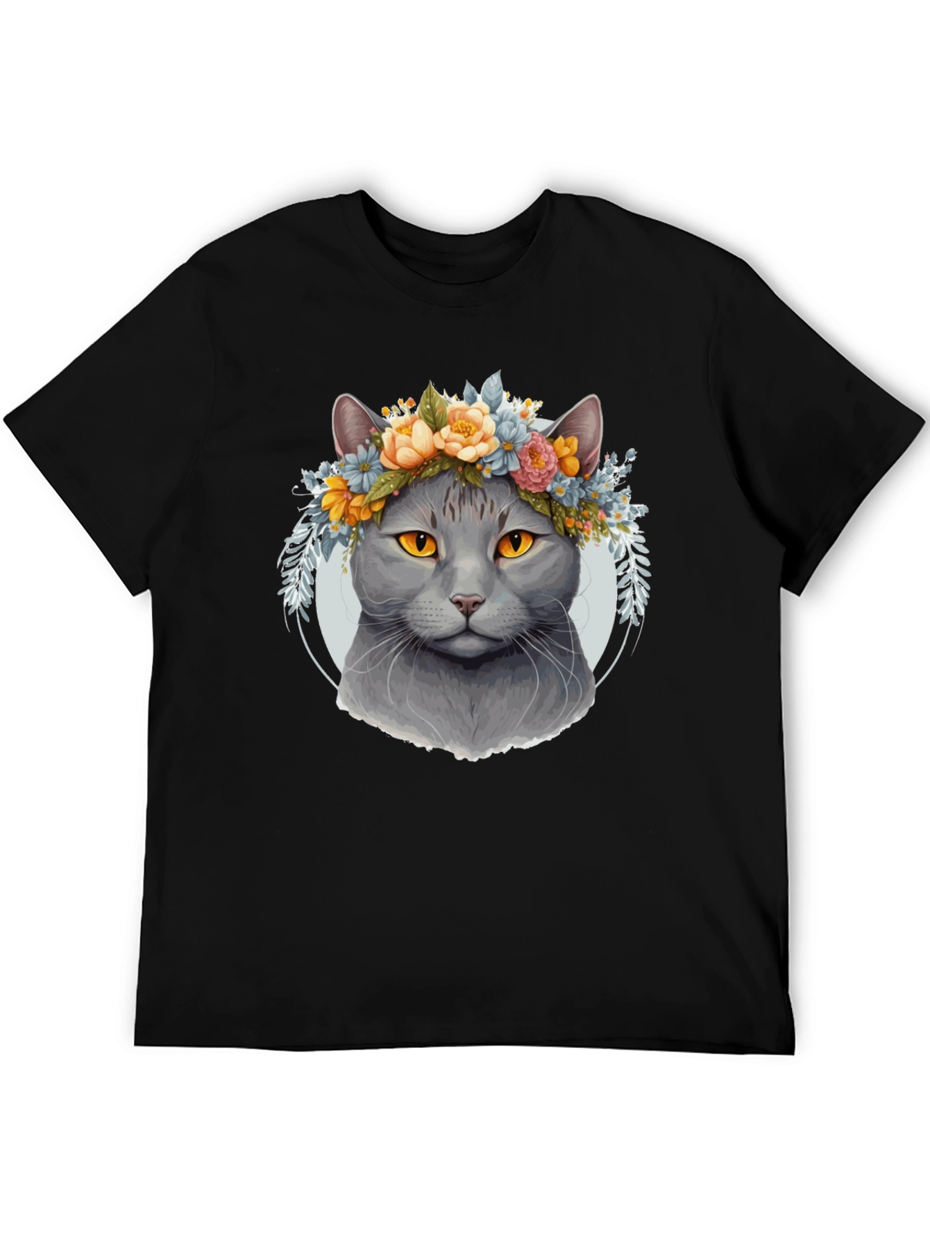 Black Cat Flower Crown Graphic Tee - Unique Style view 5