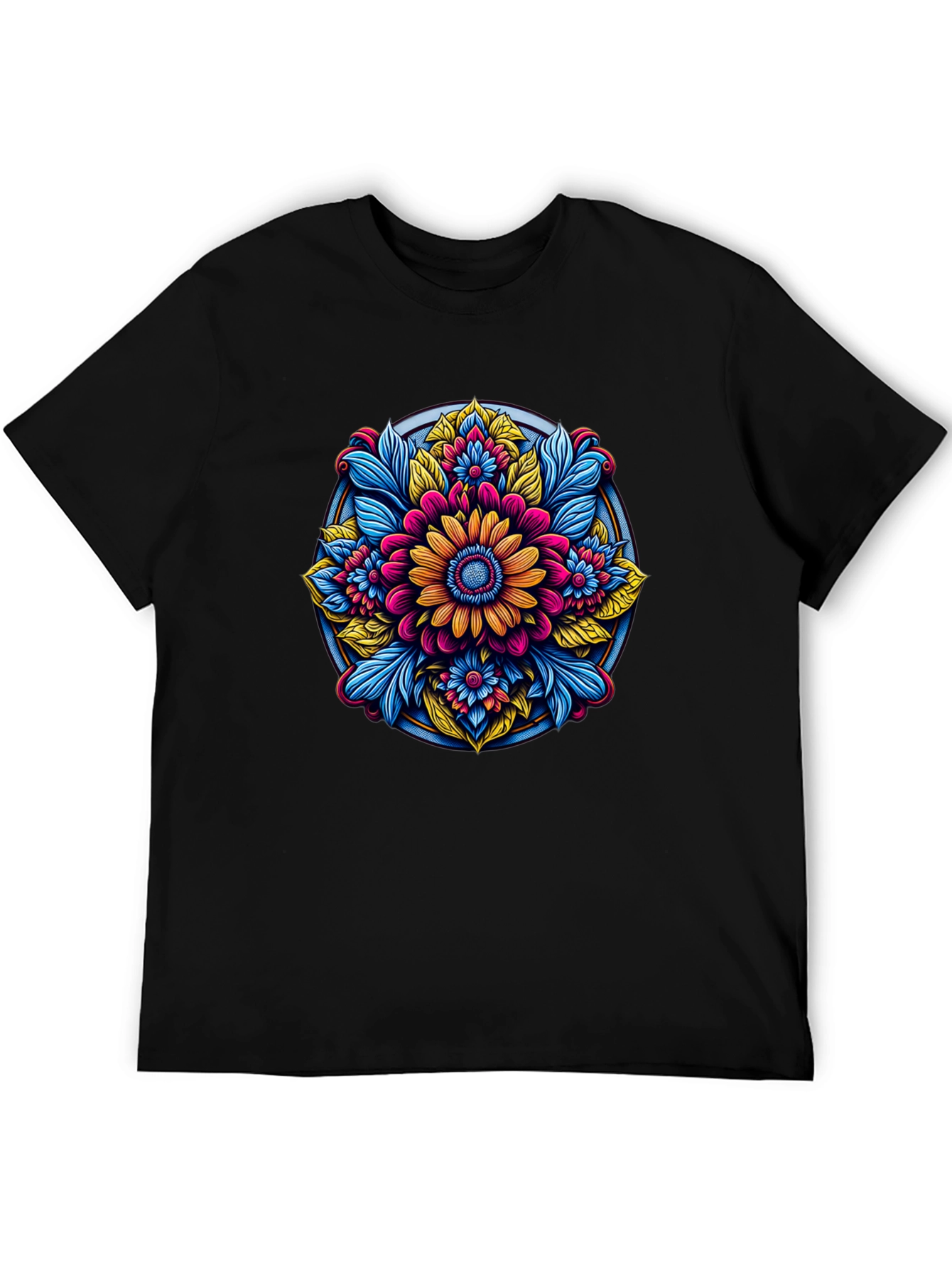 Black Floral Mandala Graphic Black T-Shirt view 5