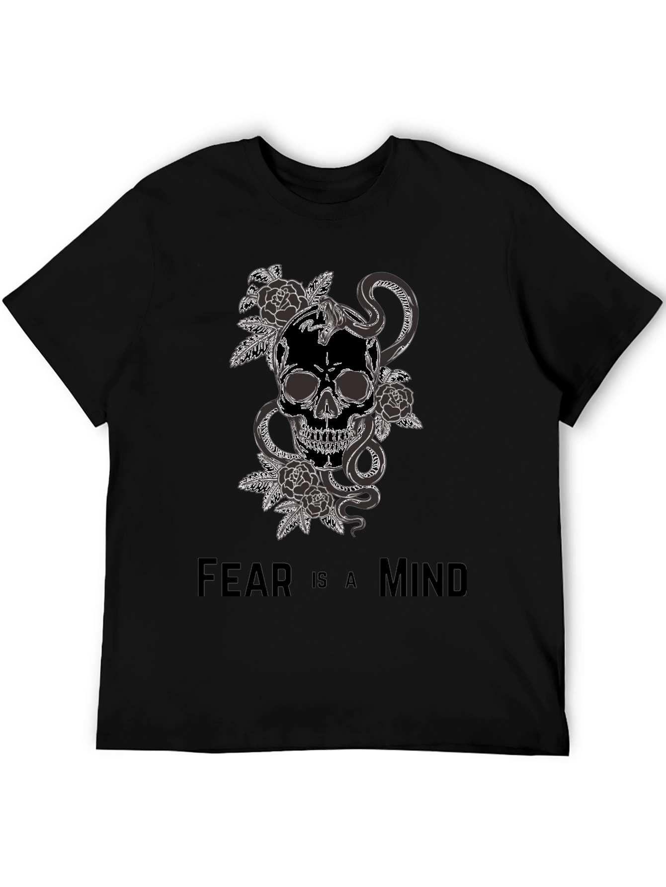 Black Skull Snake and Roses Graphic T-Shirt - Fear is a Mind view 5