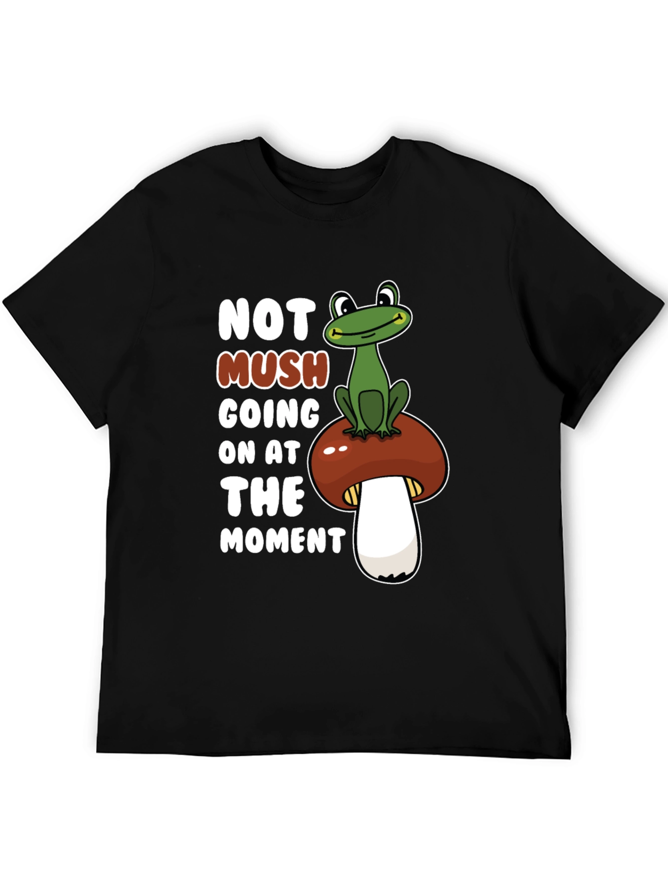 Black Funny Frog on Mushroom Graphic Tee view 5
