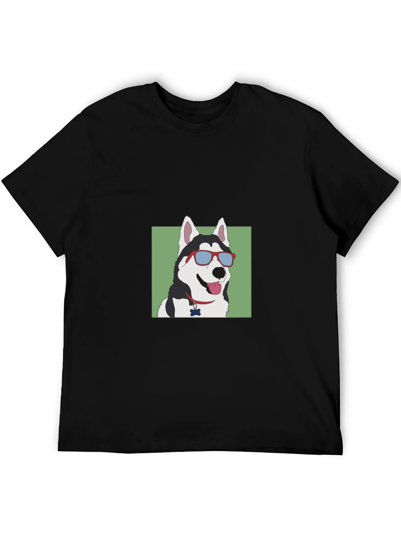 Black Cool Dog T-Shirt - Husky with Sunglasses view 5