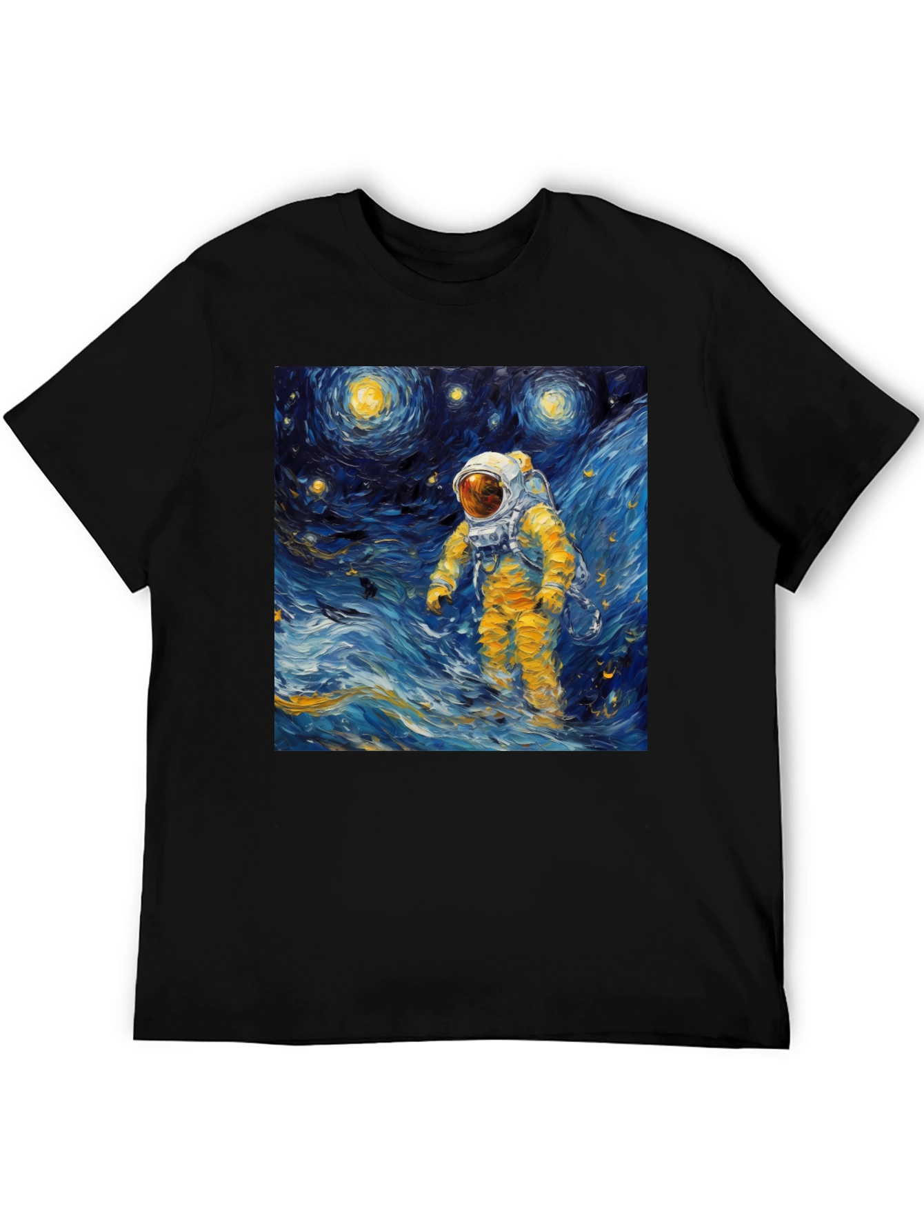 Black Starry Night Astronaut Graphic Tee view 5