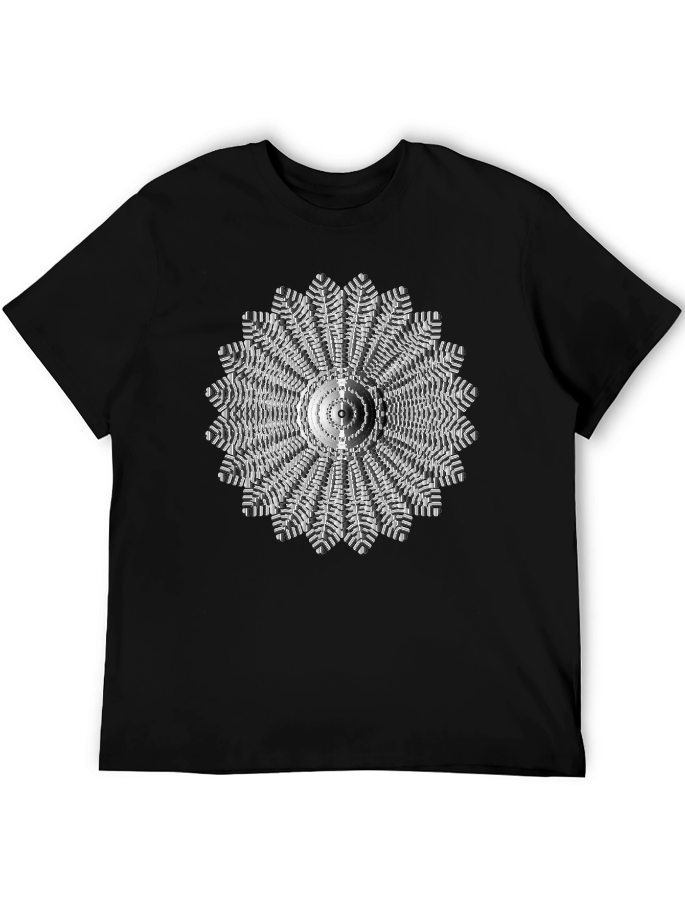 Black Abstract Radial Design Black T-Shirt view 5