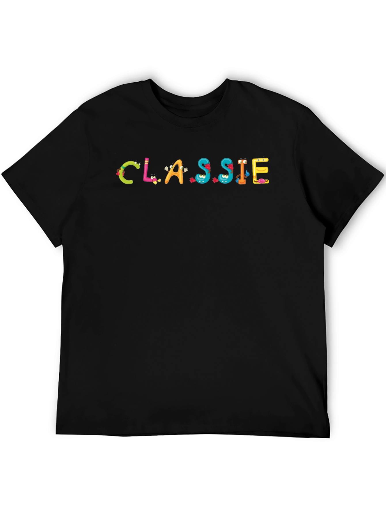 Black Fun "CLASSIE" Cartoon Graphic Black T-Shirt view 5