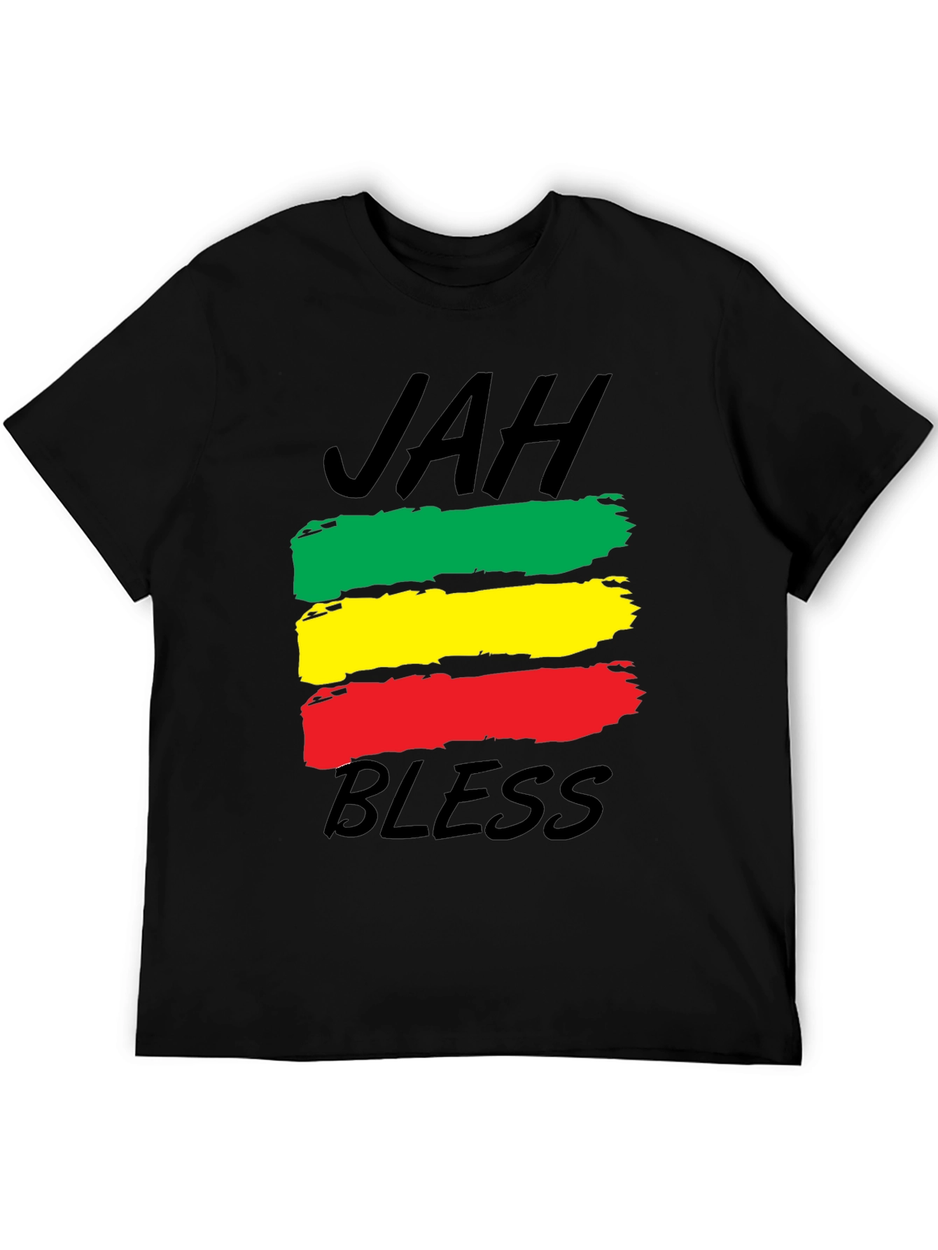 Black Rasta Reggae Jah Bless T-Shirt - Black view 5