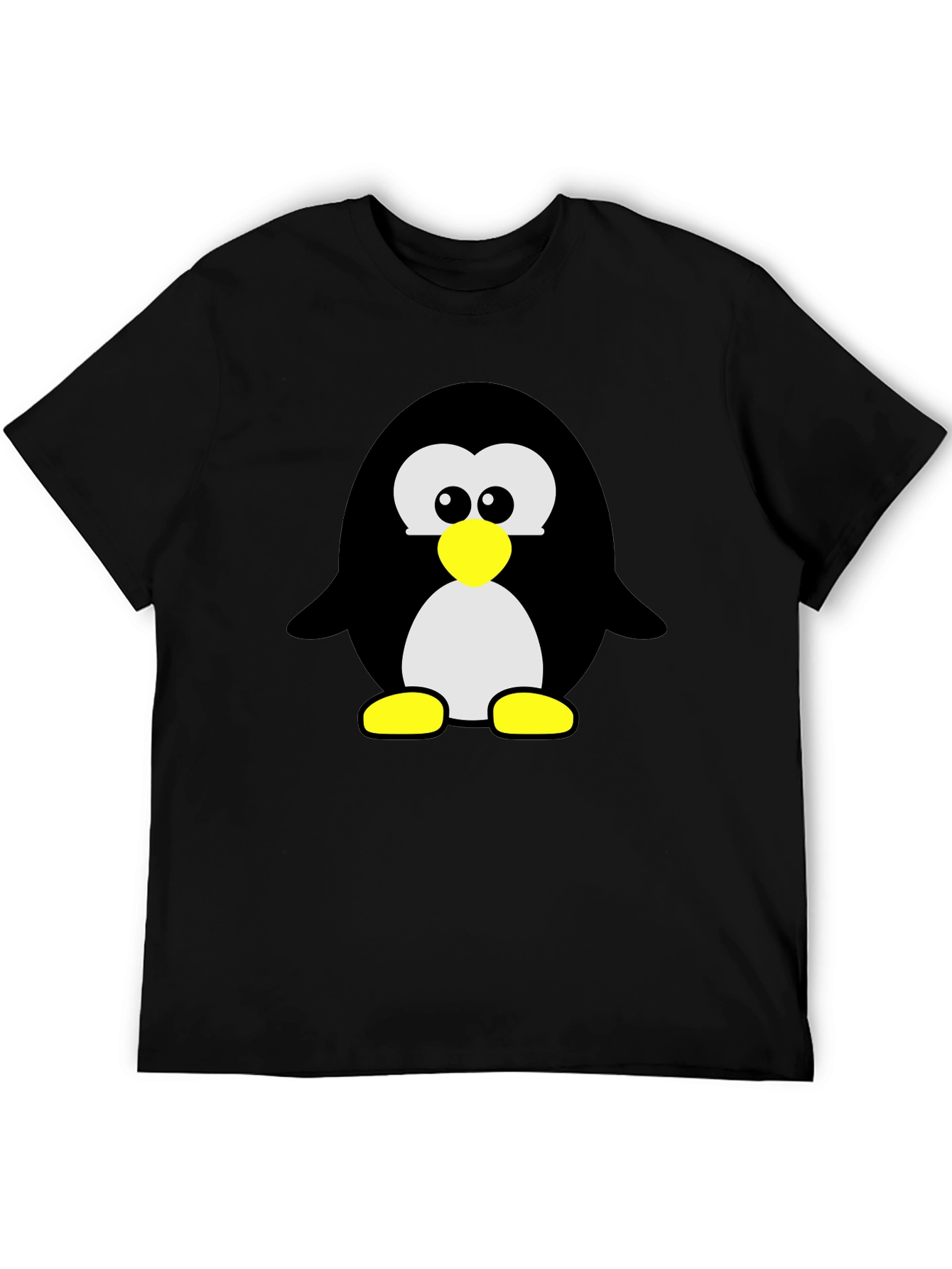 Black Cartoon Penguin Graphic Print T-Shirt - Black view 5