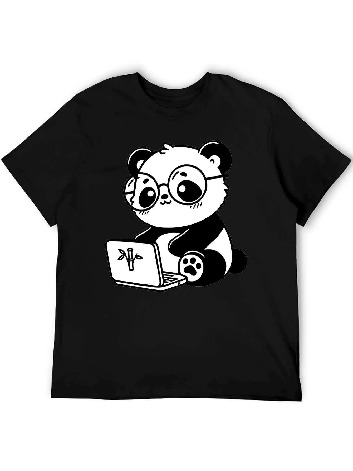 Black Cute Panda Laptop Graphic T-Shirt view 5