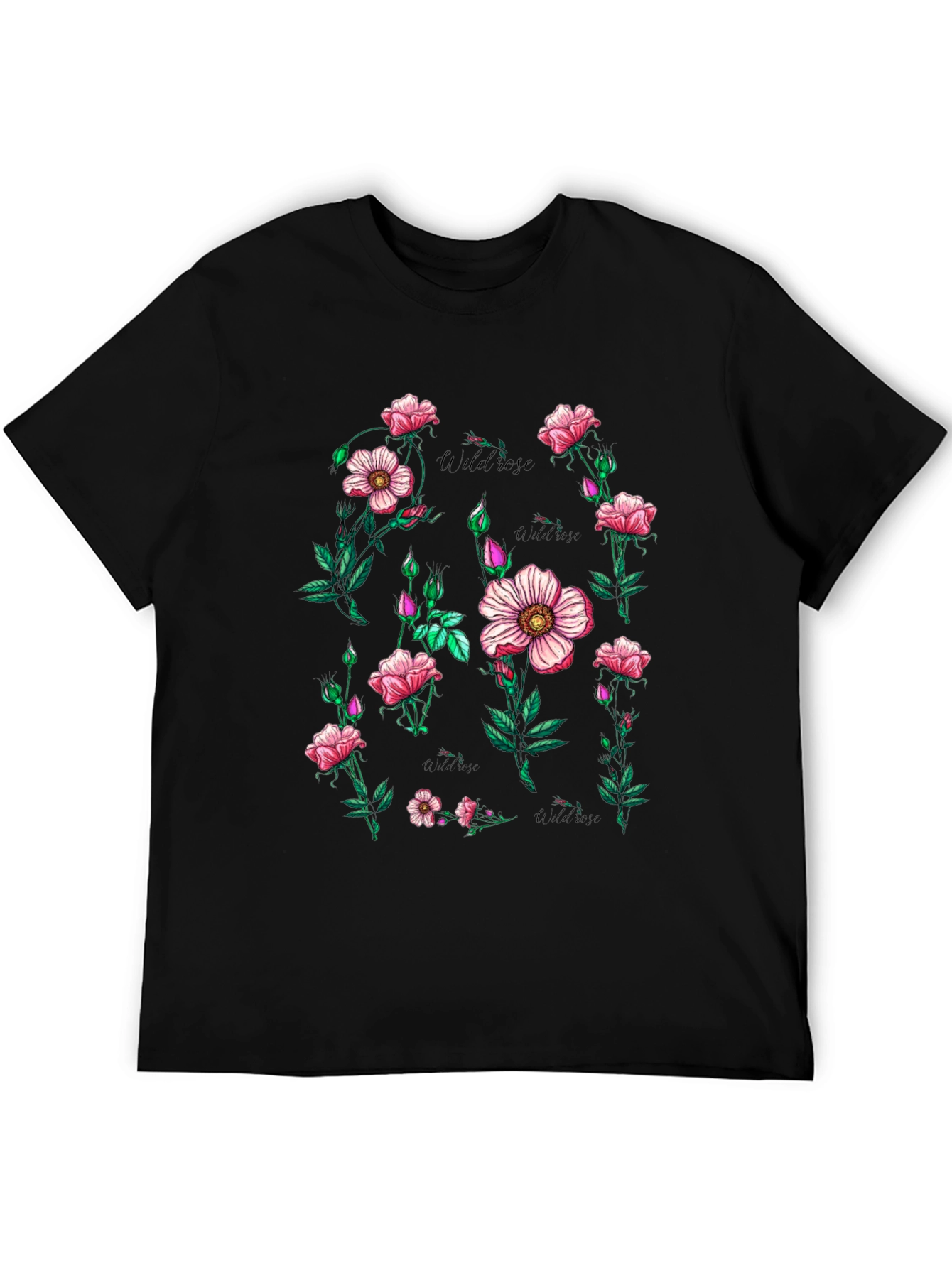 Black Wildrose Floral Print Black T-Shirt view 5