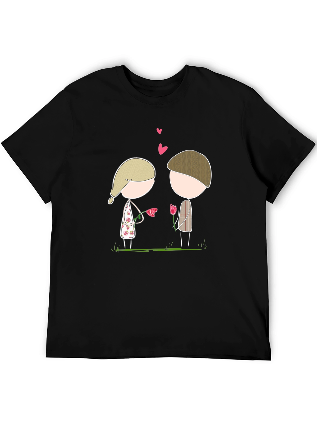 Black Cute Couple Cartoon Graphic Tee view 5